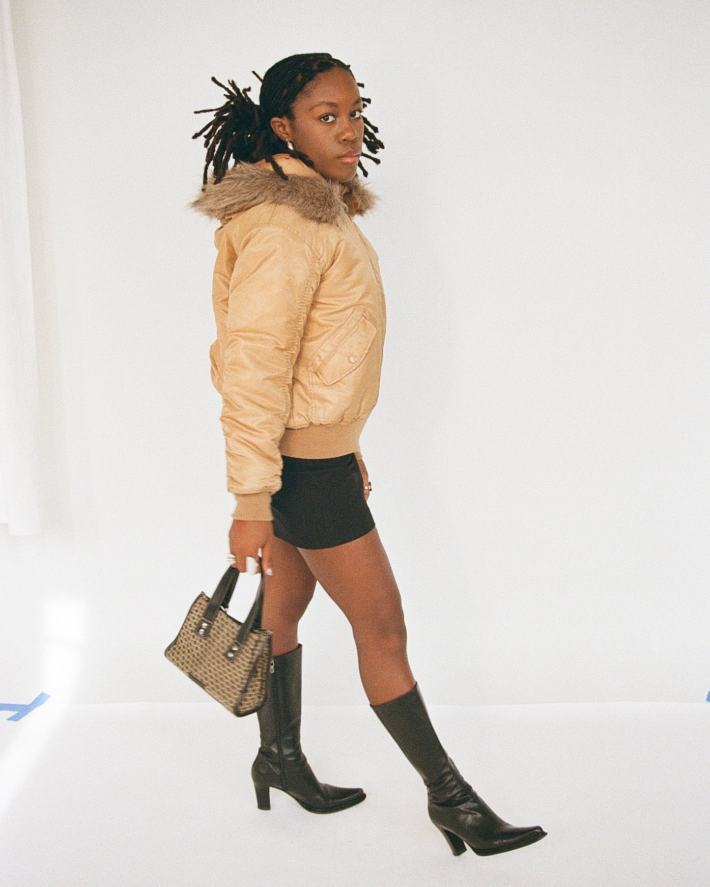 Camel Ruched Bomber Jacket