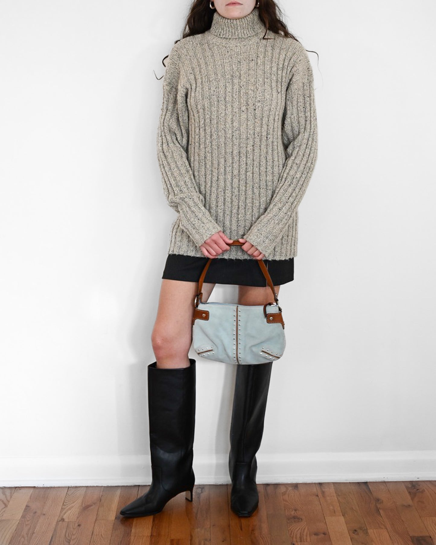Grey Ribbed Speckled Wool Sweater (M)