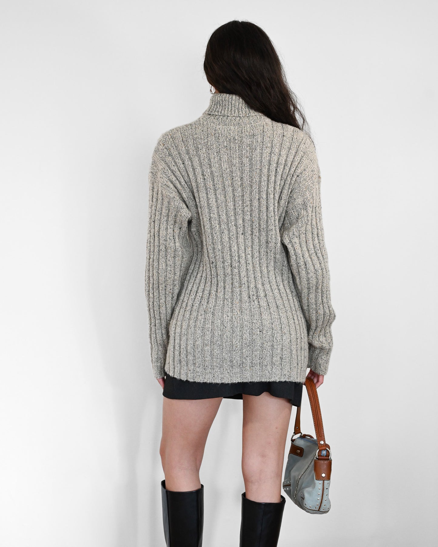 Grey Ribbed Speckled Wool Sweater (M)