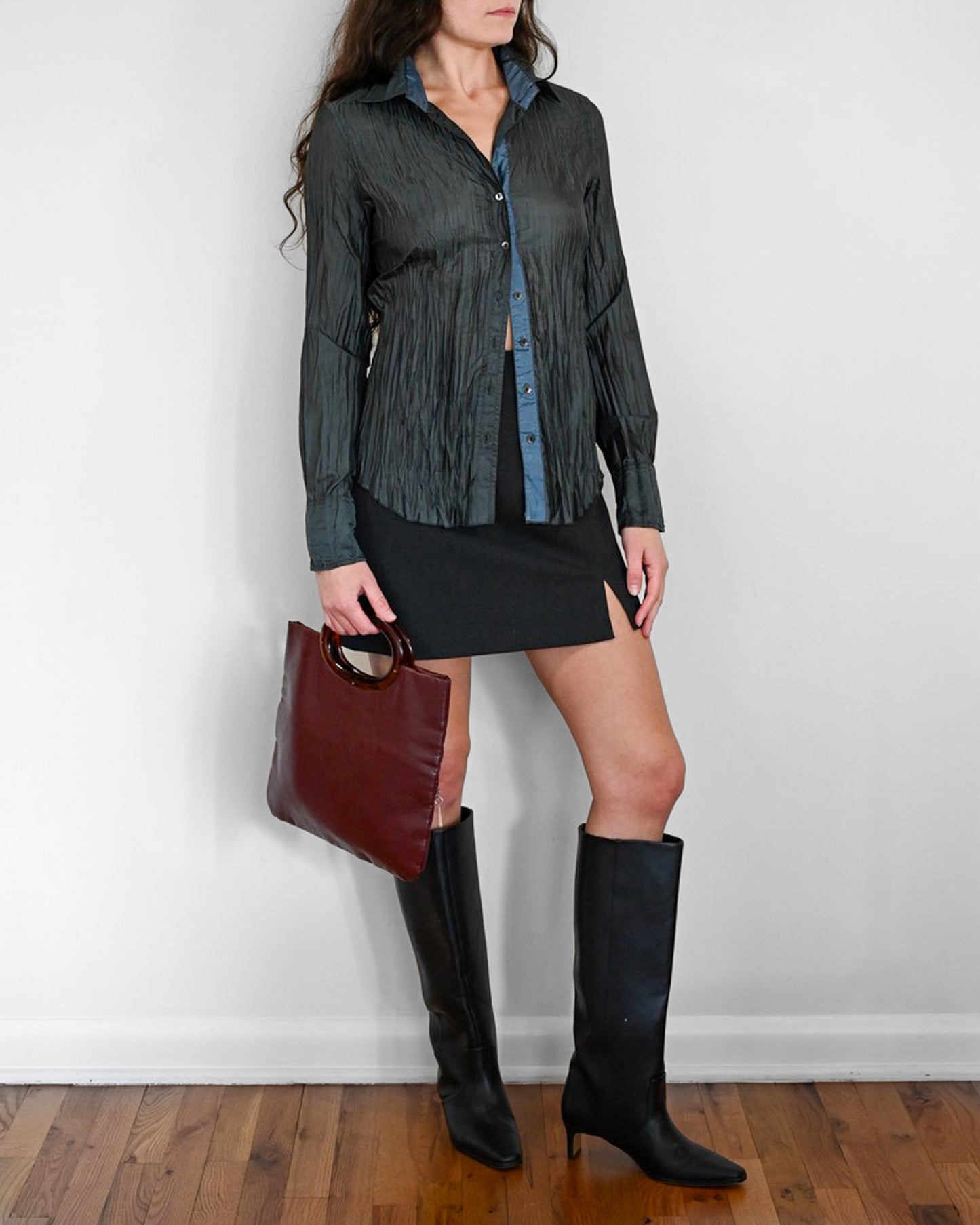 Midnight Pleated Button Up (S)