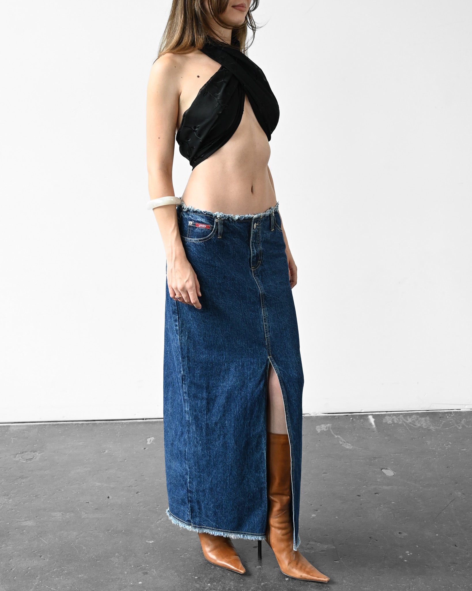 Denim Slit Maxi Skirt M Art Project Shop