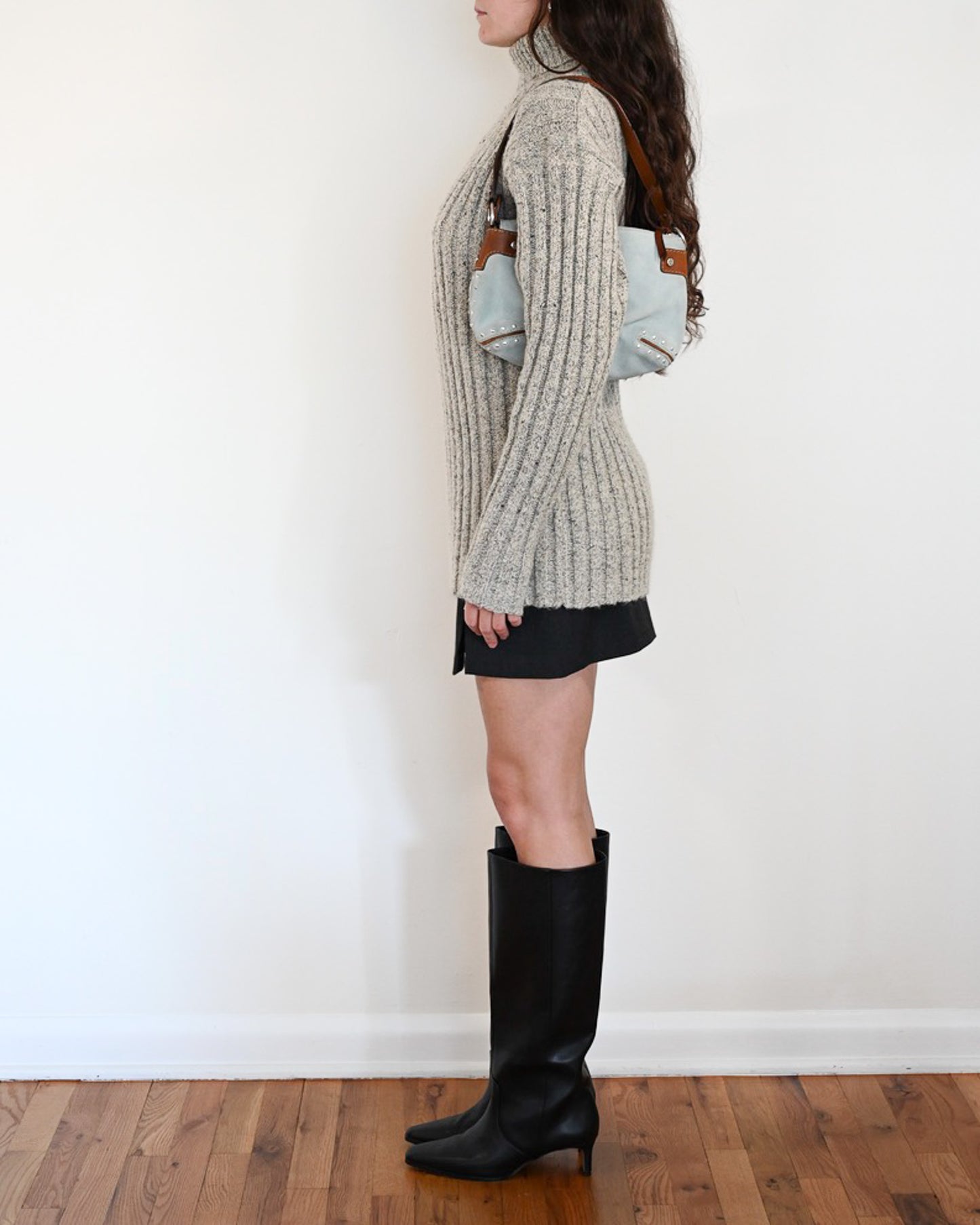 Grey Ribbed Speckled Wool Sweater (M)