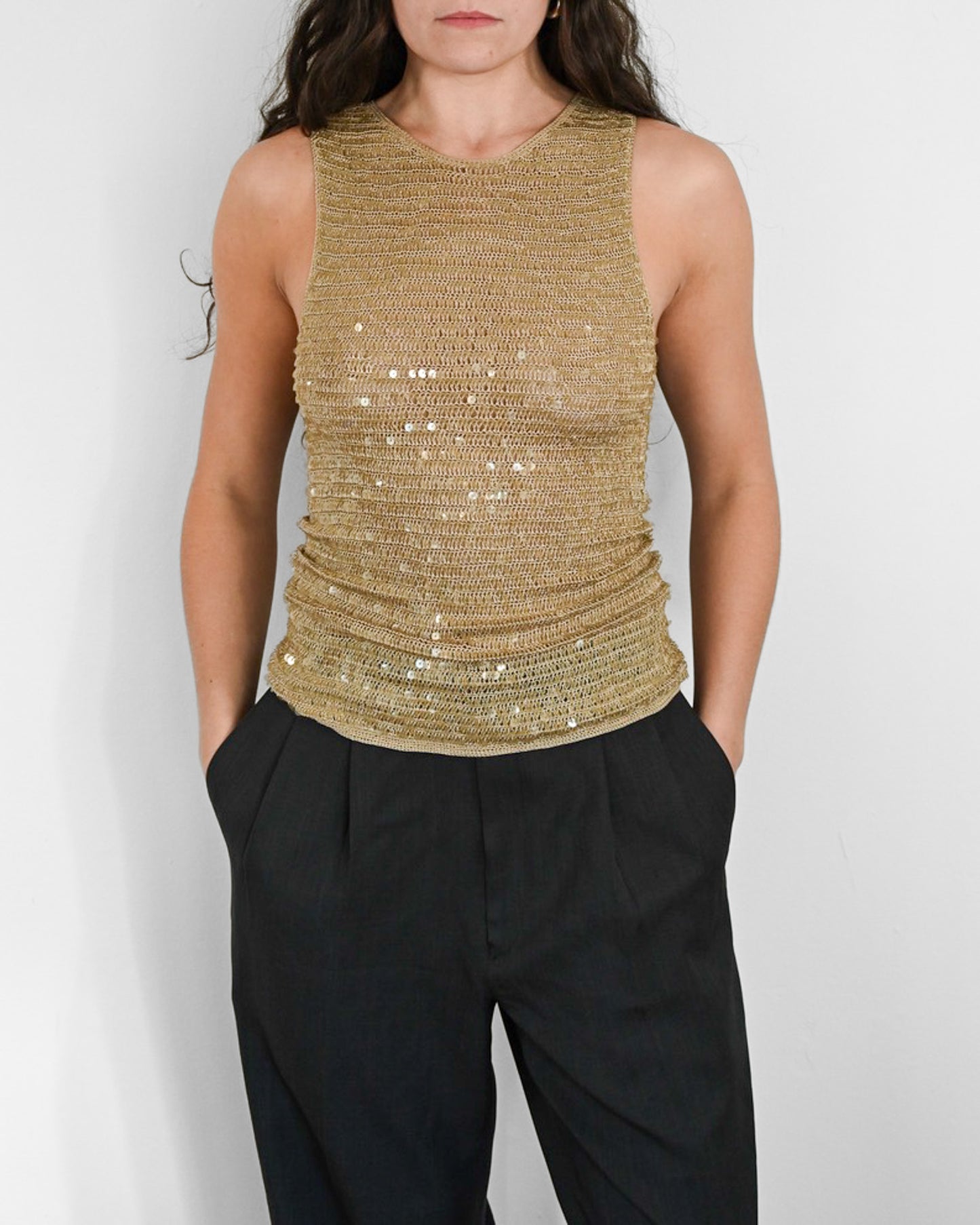 Gold Sequin Knit Tank (S)