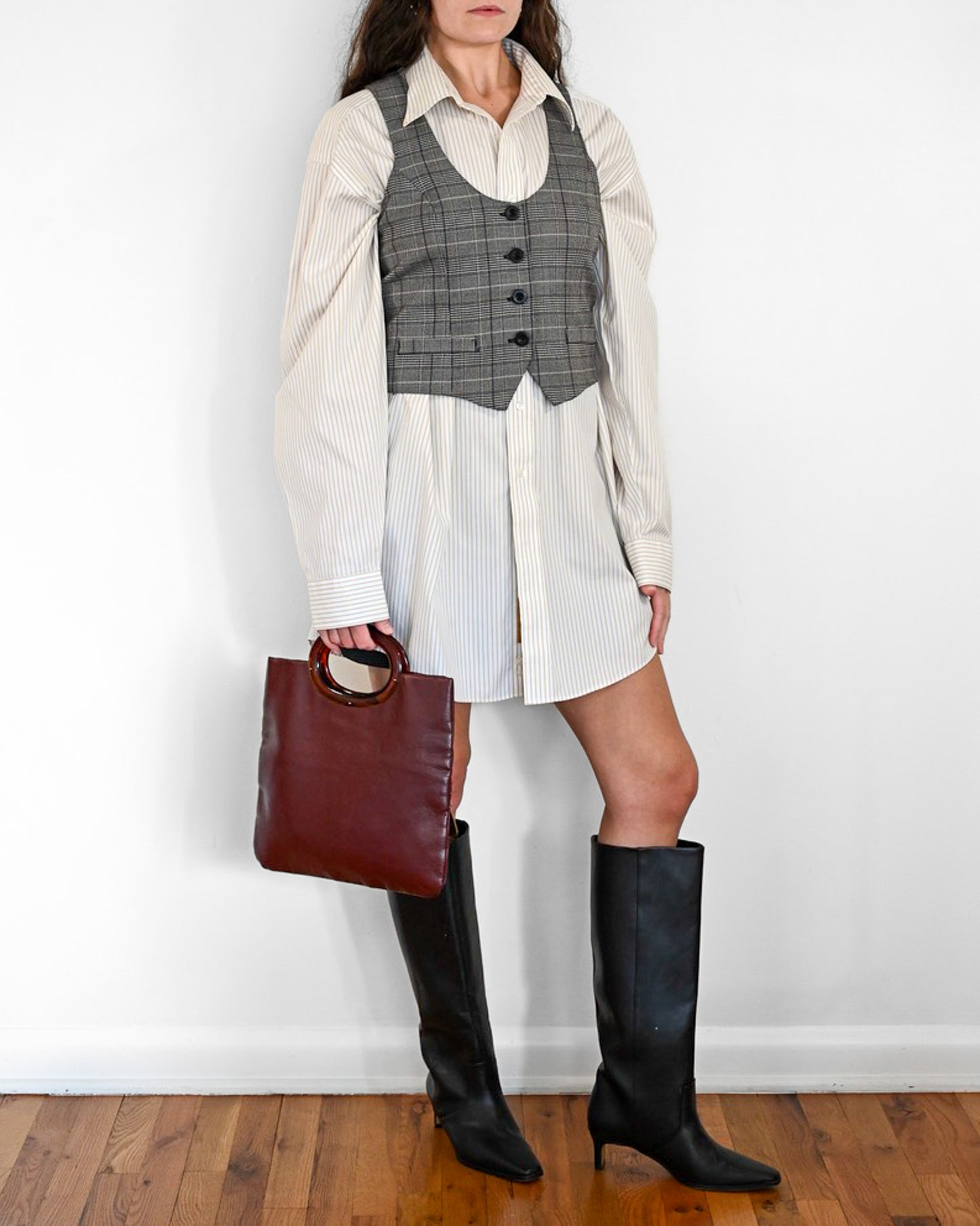 Grey Plaid Cropped Tuxedo Vest (S)