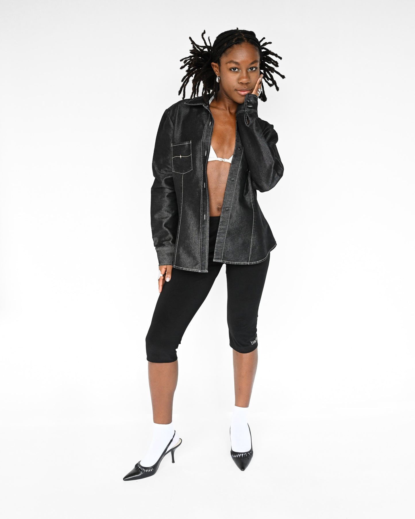 Contrast Stitch Metallic Denim Shirt (L)