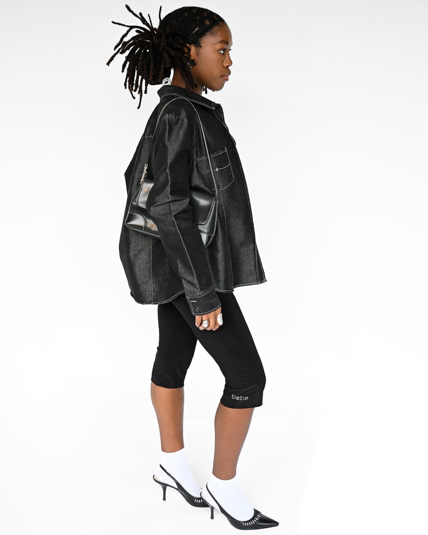 Contrast Stitch Metallic Denim Shirt (L)