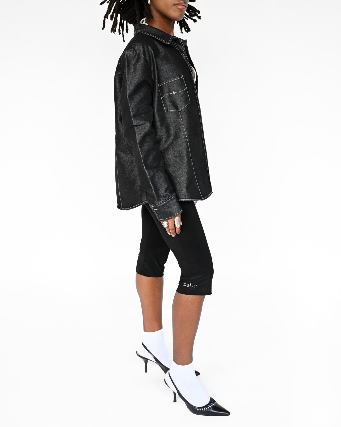 Contrast Stitch Metallic Denim Shirt (L)