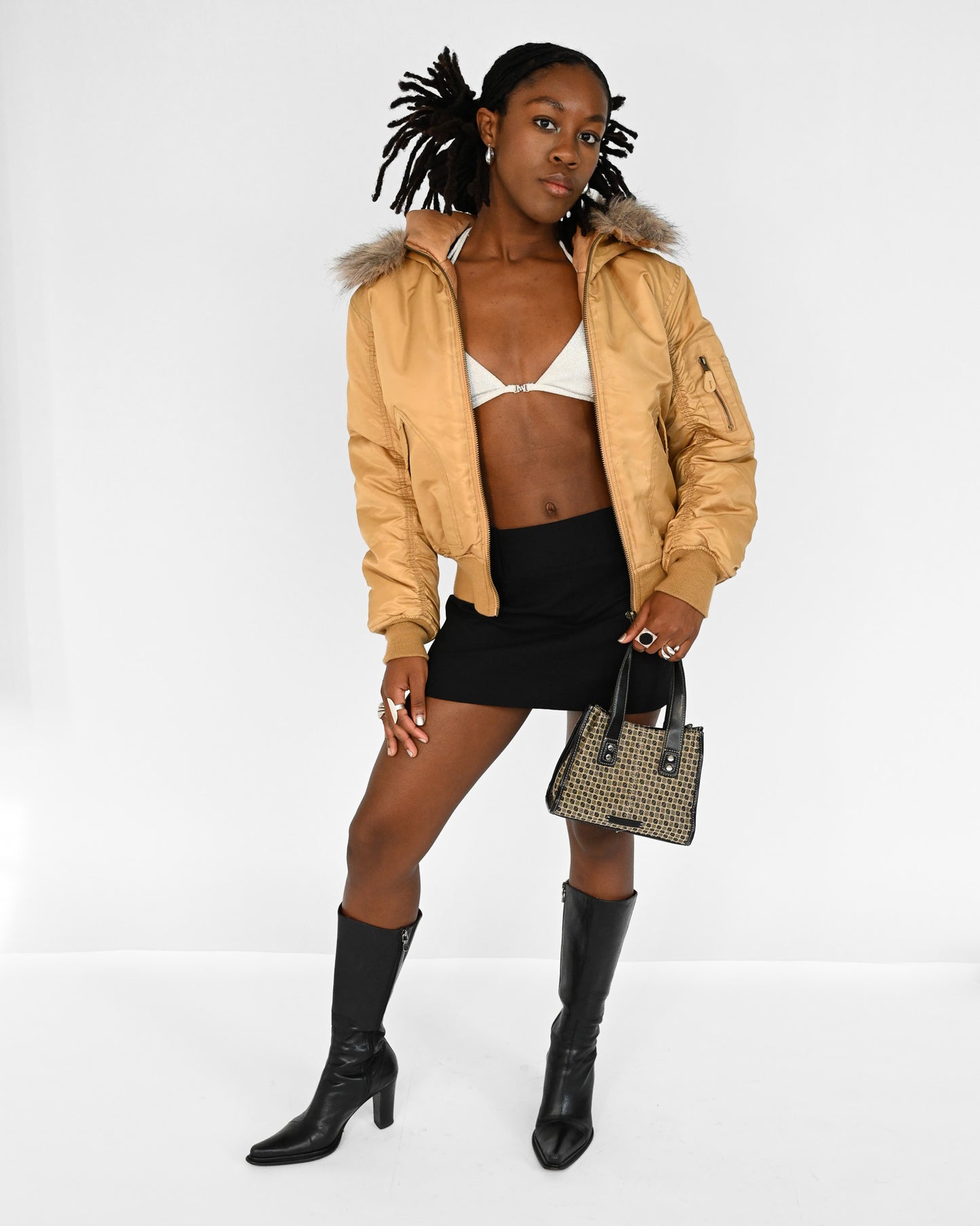 Camel Ruched Bomber Jacket