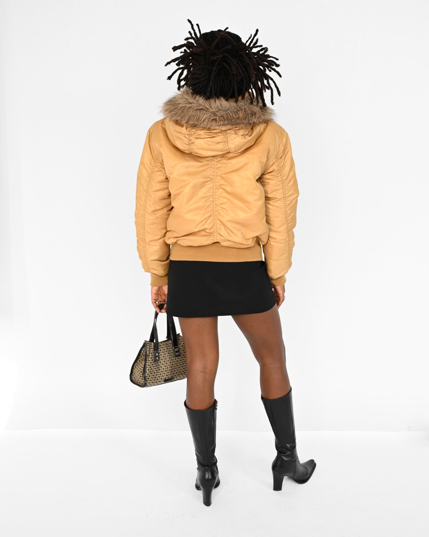 Camel Ruched Bomber Jacket
