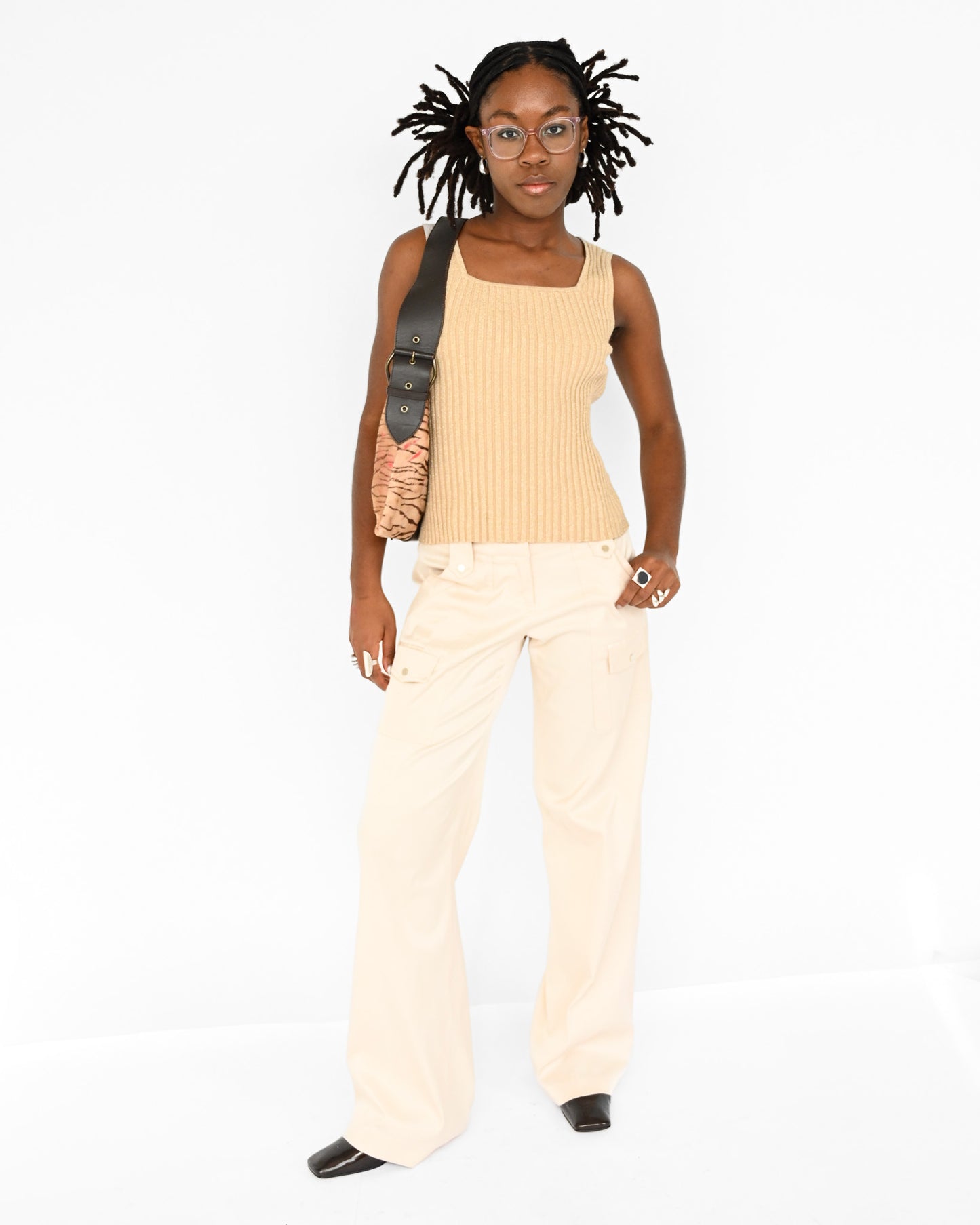 Gold Ribbed Knit Metallic Tank (S)