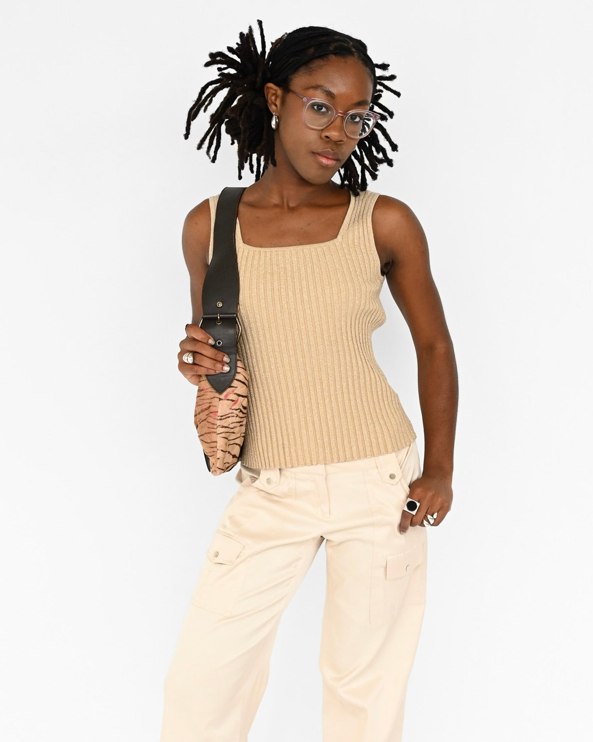 Gold Ribbed Knit Metallic Tank (S)