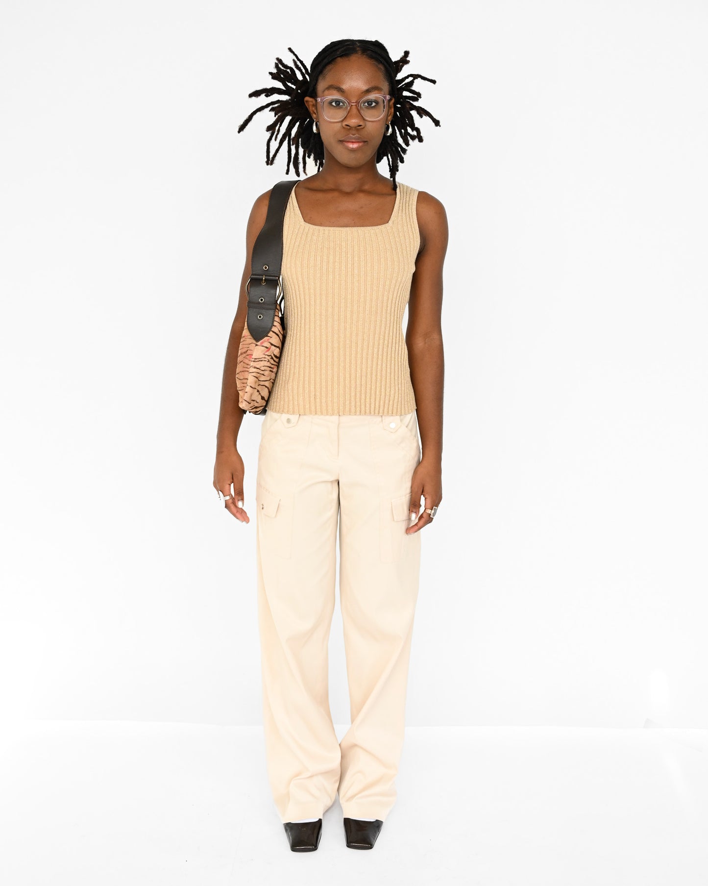 Gold Ribbed Knit Metallic Tank (S)