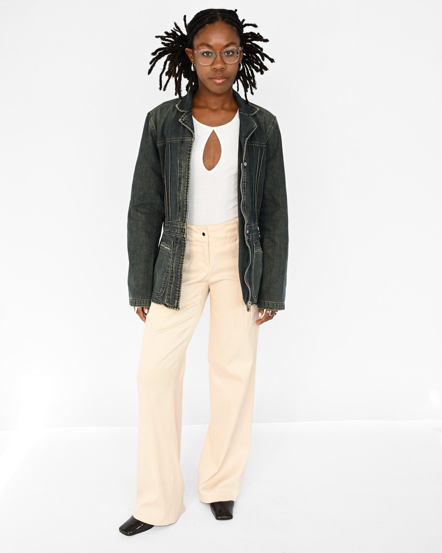 Denim Paneled Zip Jacket (M)
