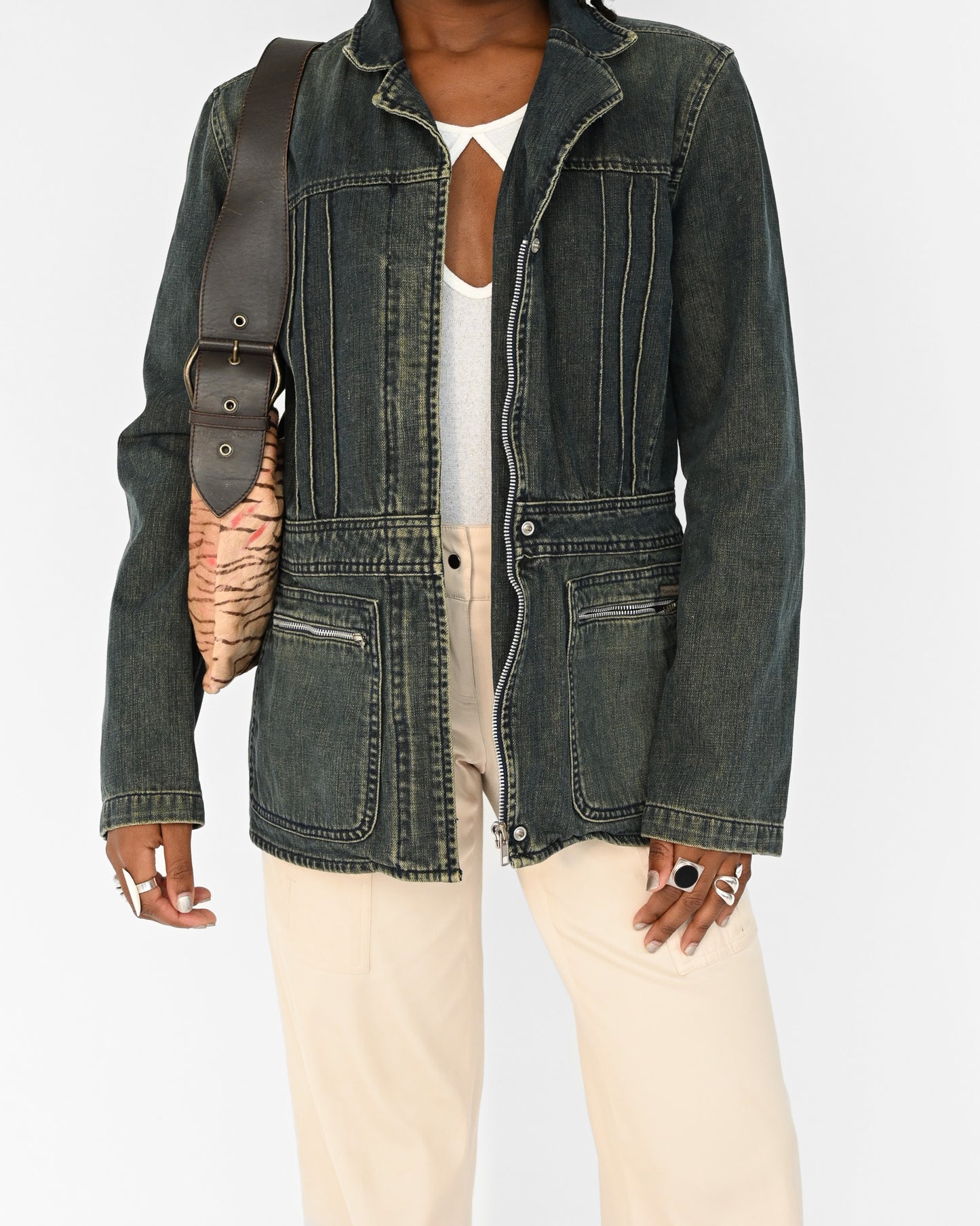 Denim Paneled Zip Jacket (M)