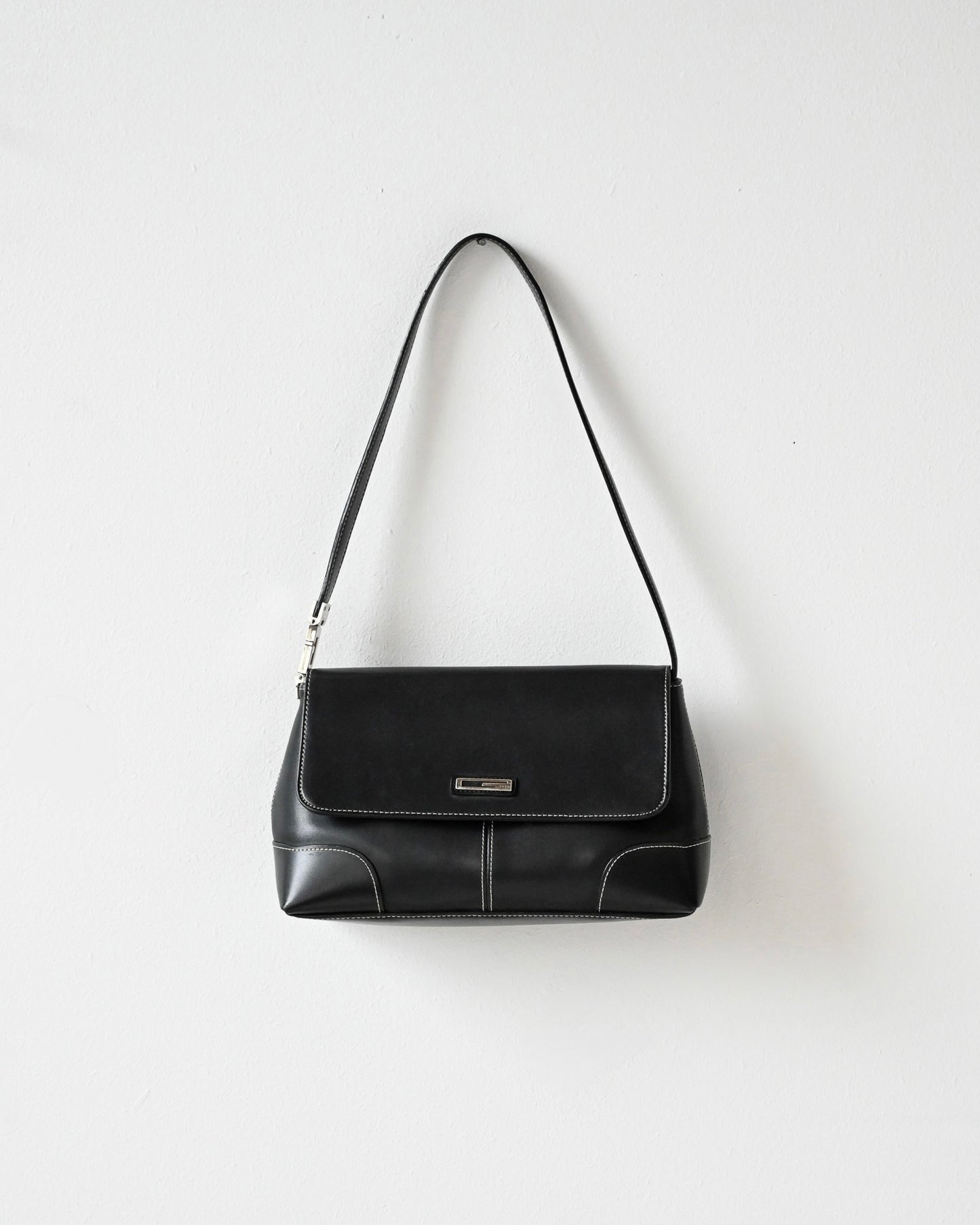 Black Faux Leather Contrast Stitch Purse