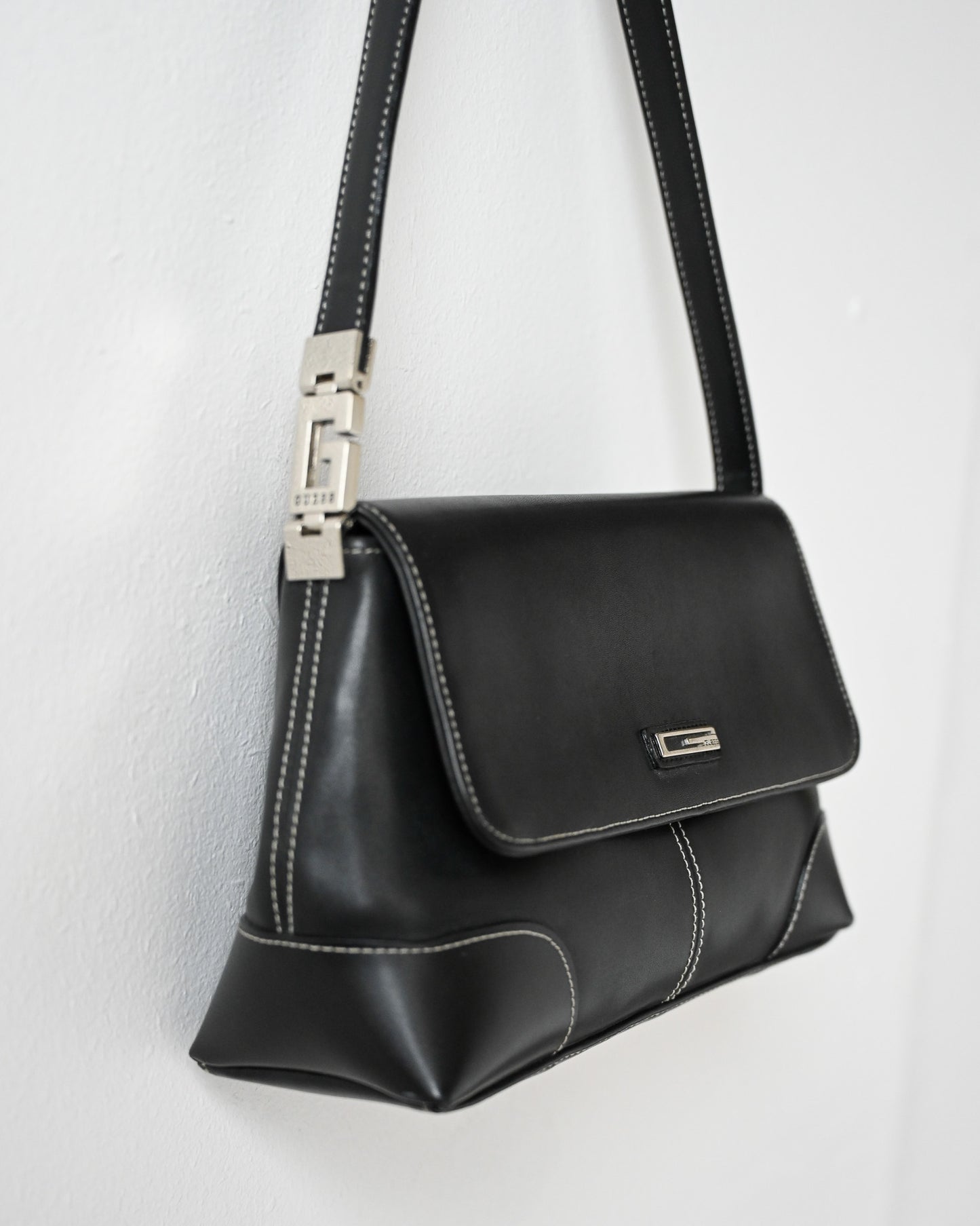 Black Faux Leather Contrast Stitch Purse