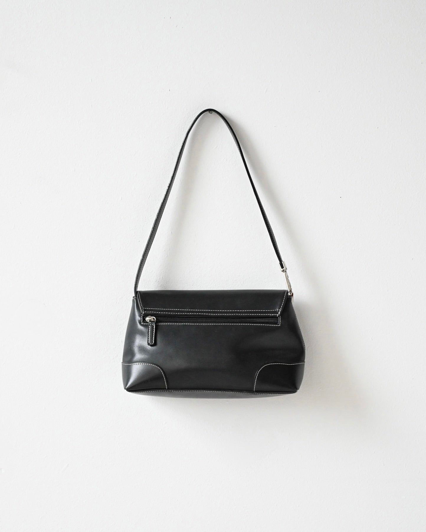 Black Faux Leather Contrast Stitch Purse