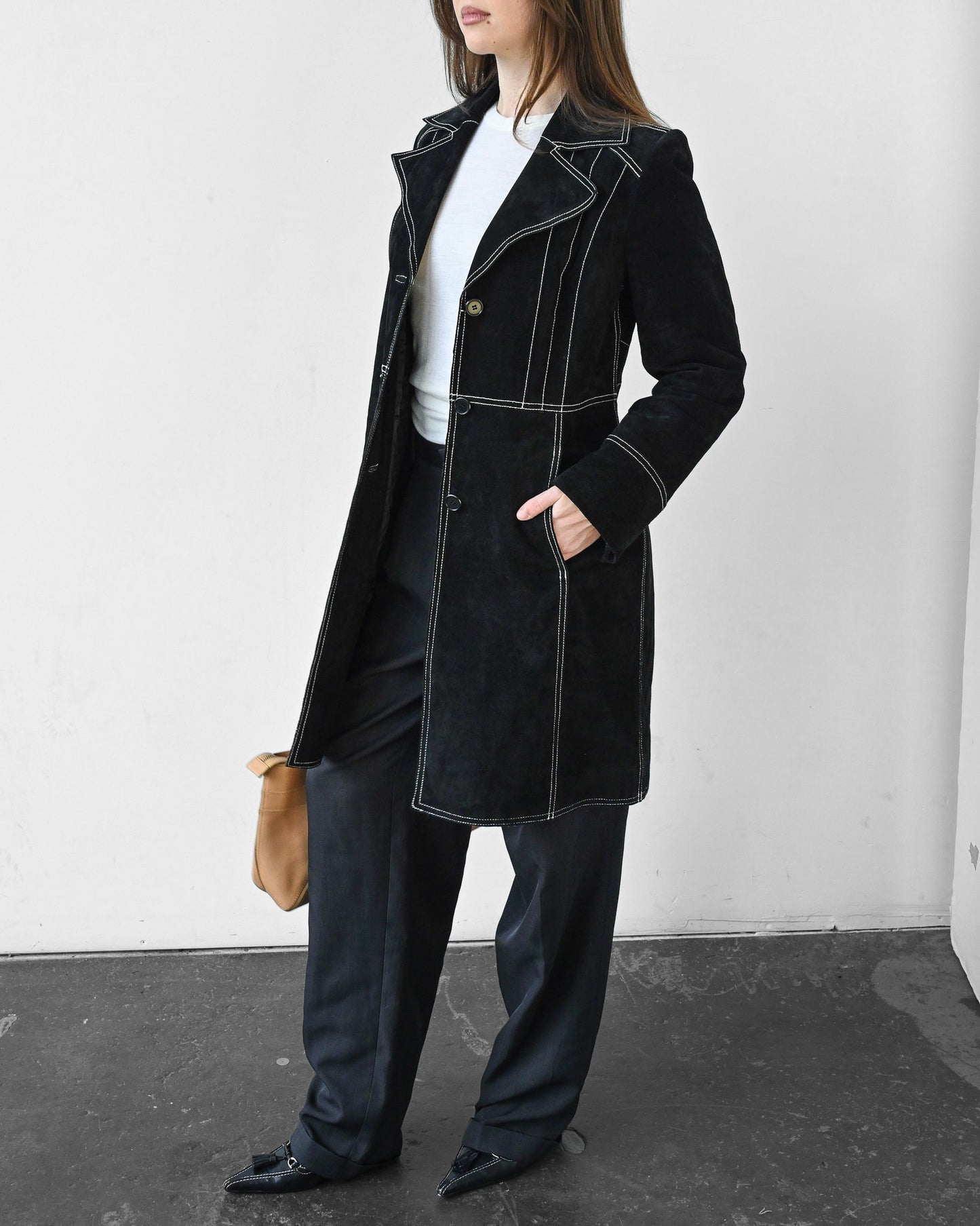 Black Suede Contrast Stitch Jacket (S)