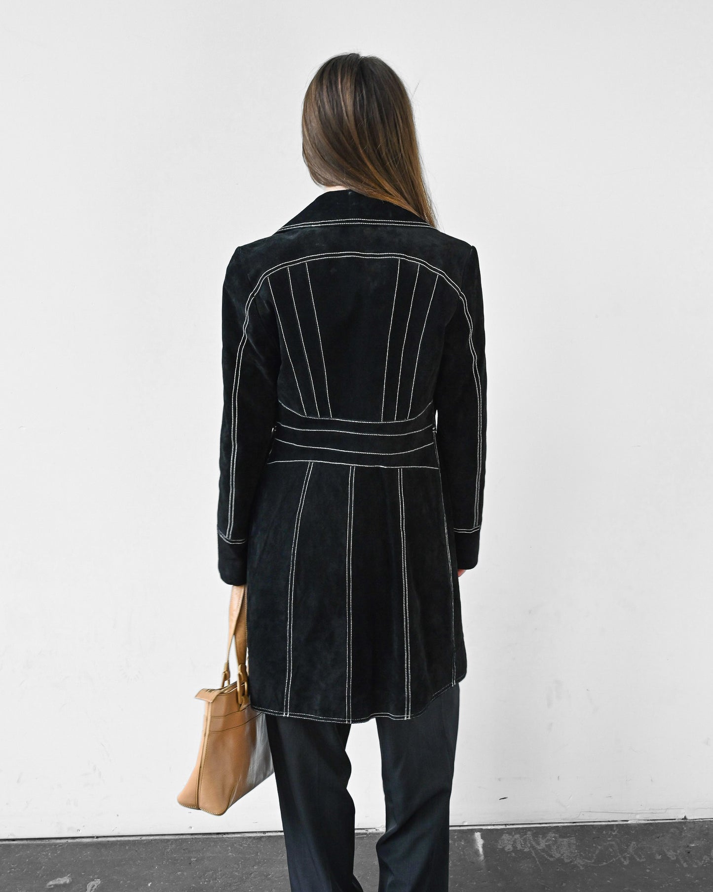 Black Suede Contrast Stitch Jacket (S)