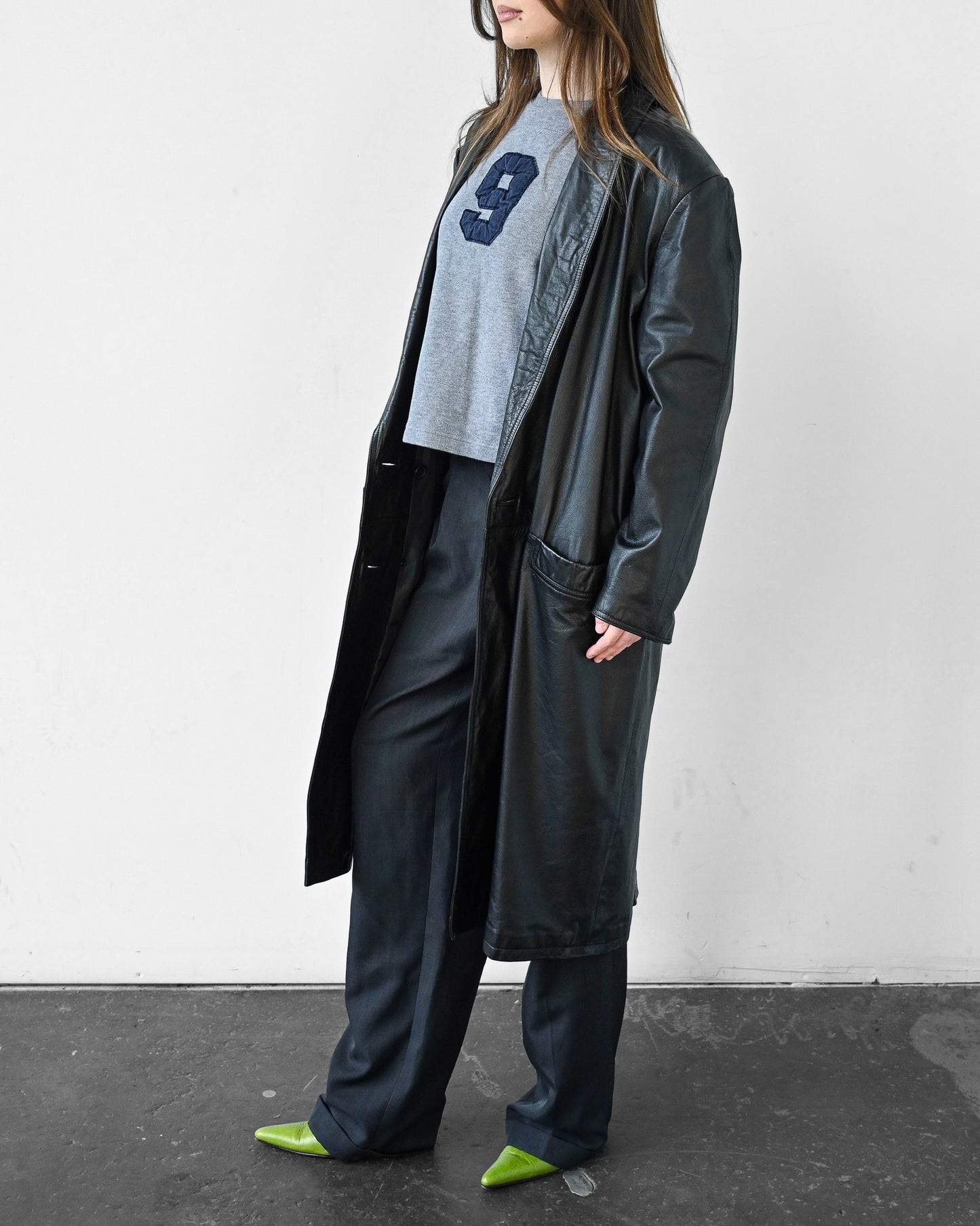 Black Leather Trench Coat (L)