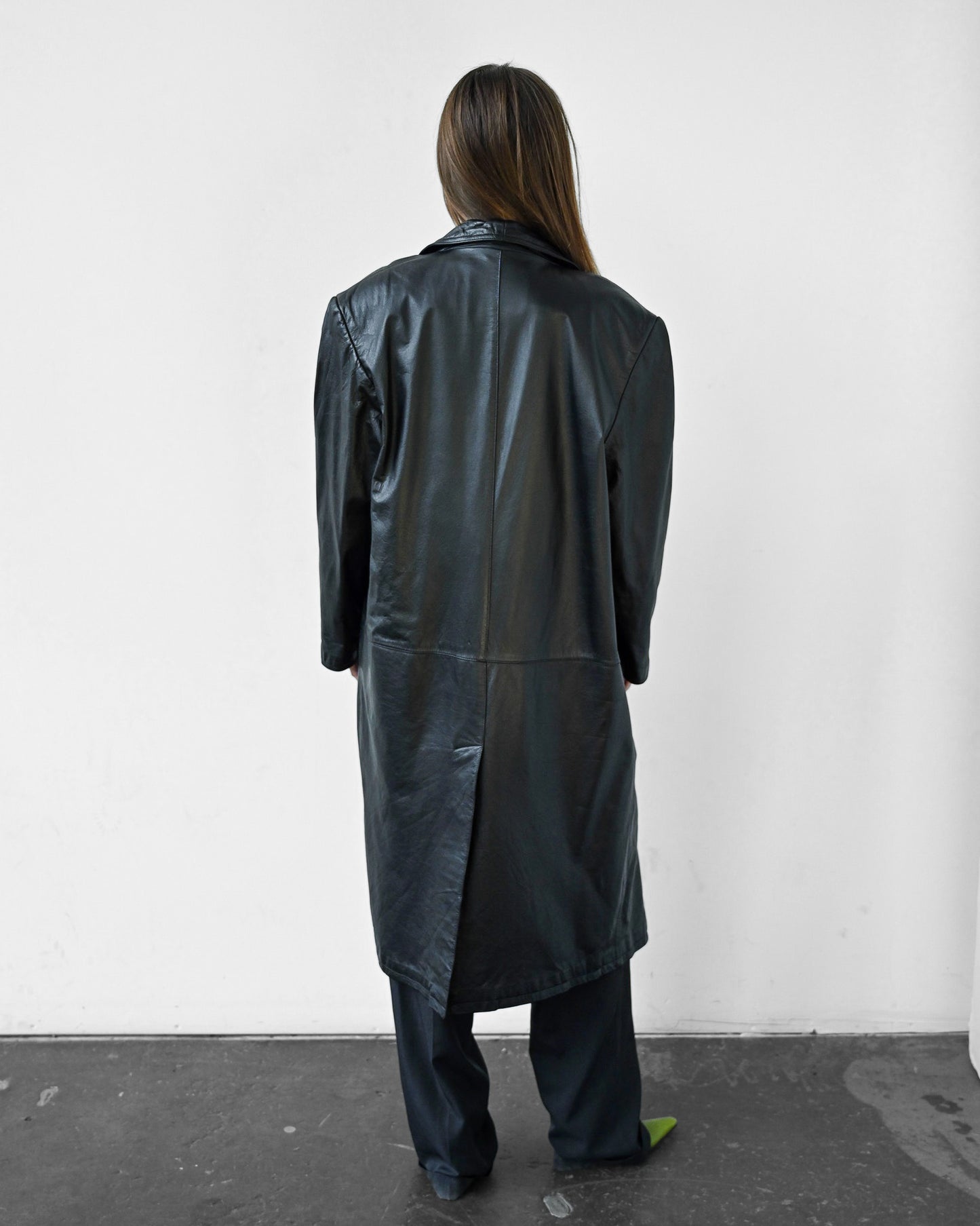 Black Leather Trench Coat (L)