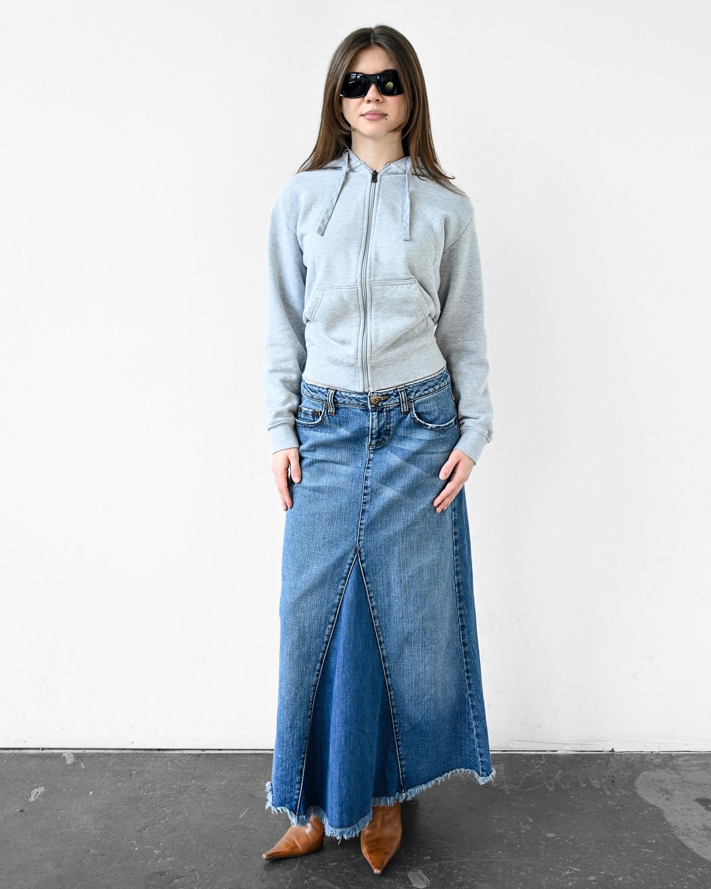 Denim Asymmetrical Long Skirt (M)