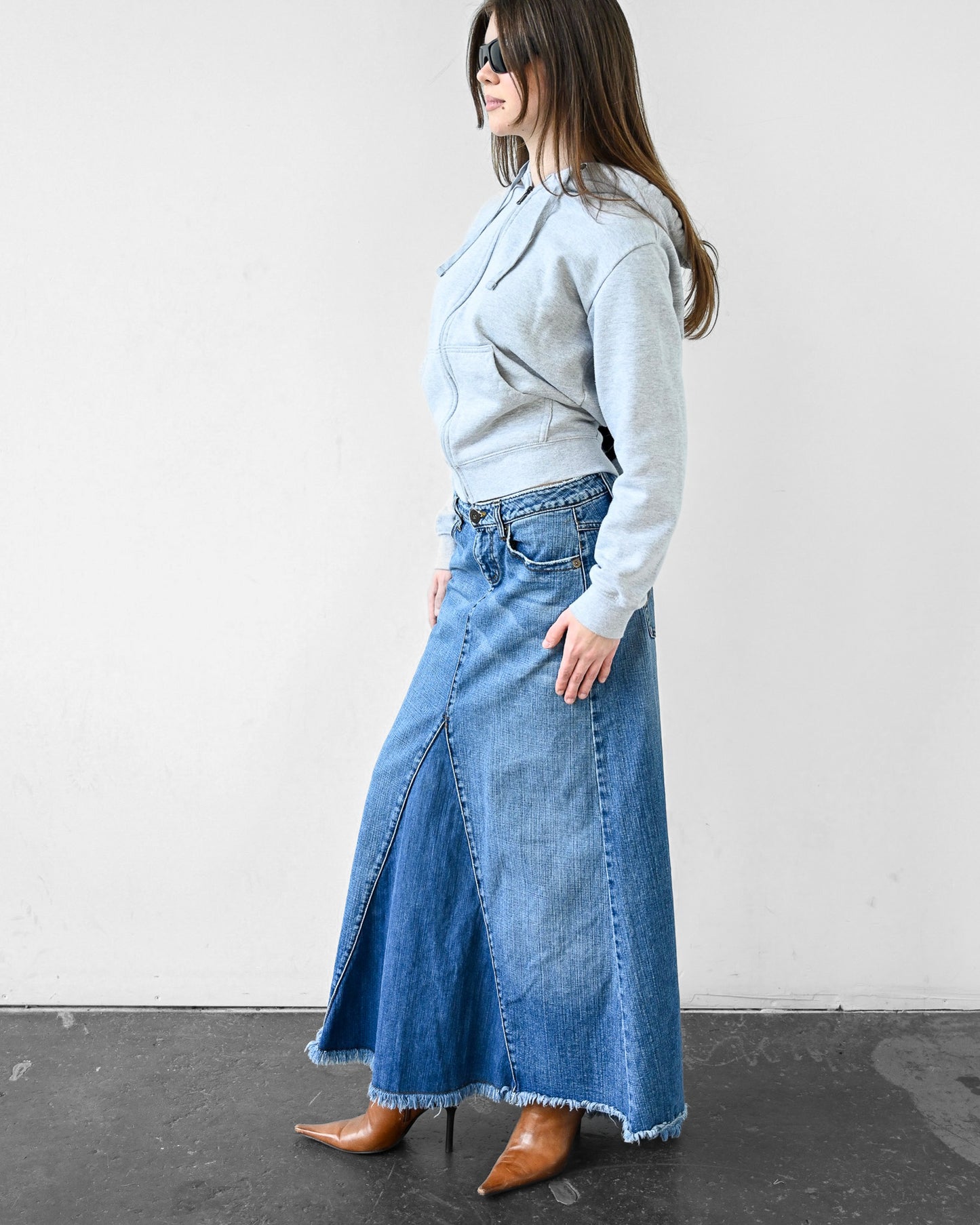 Denim Asymmetrical Long Skirt (M)