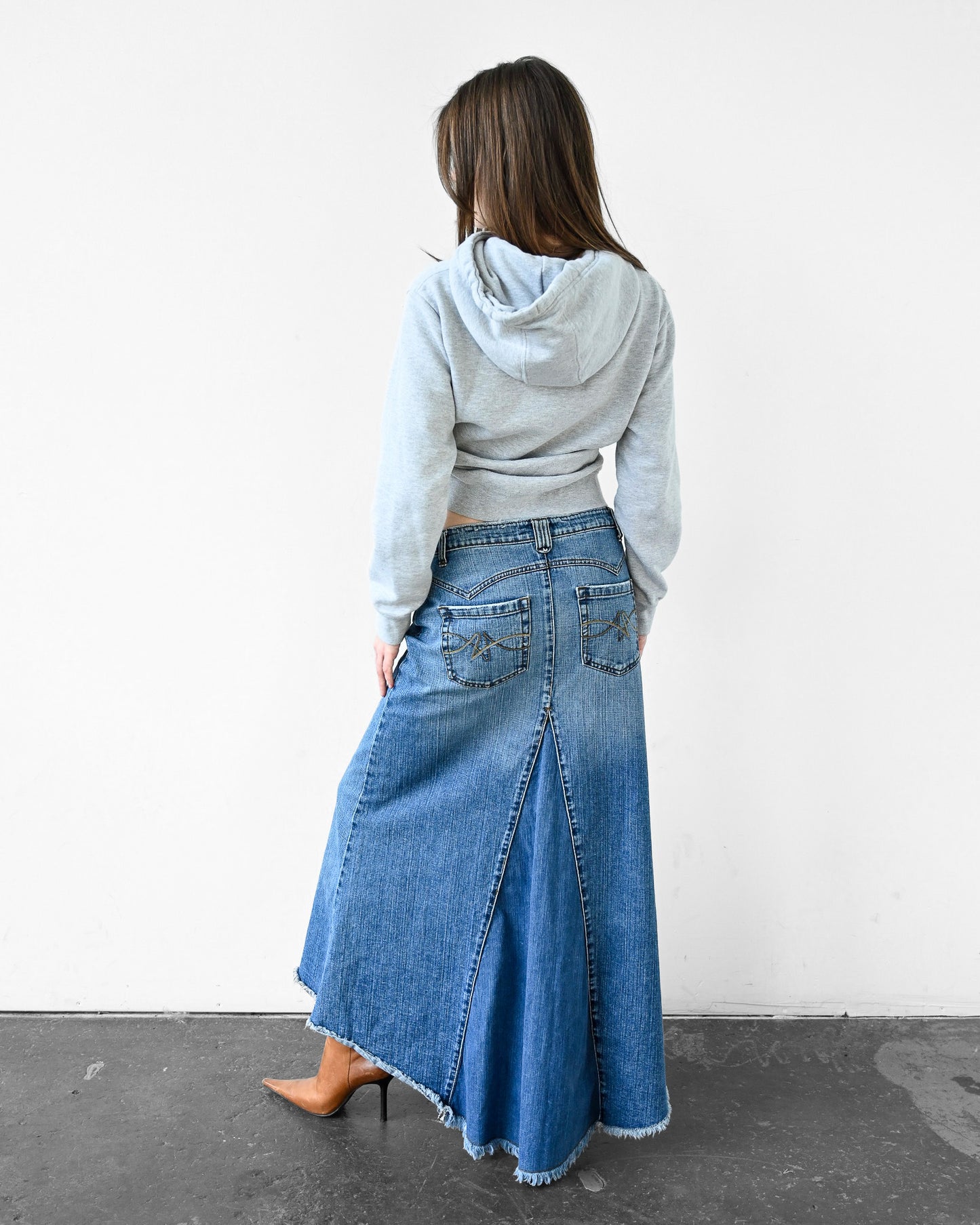 Denim Asymmetrical Long Skirt (M)