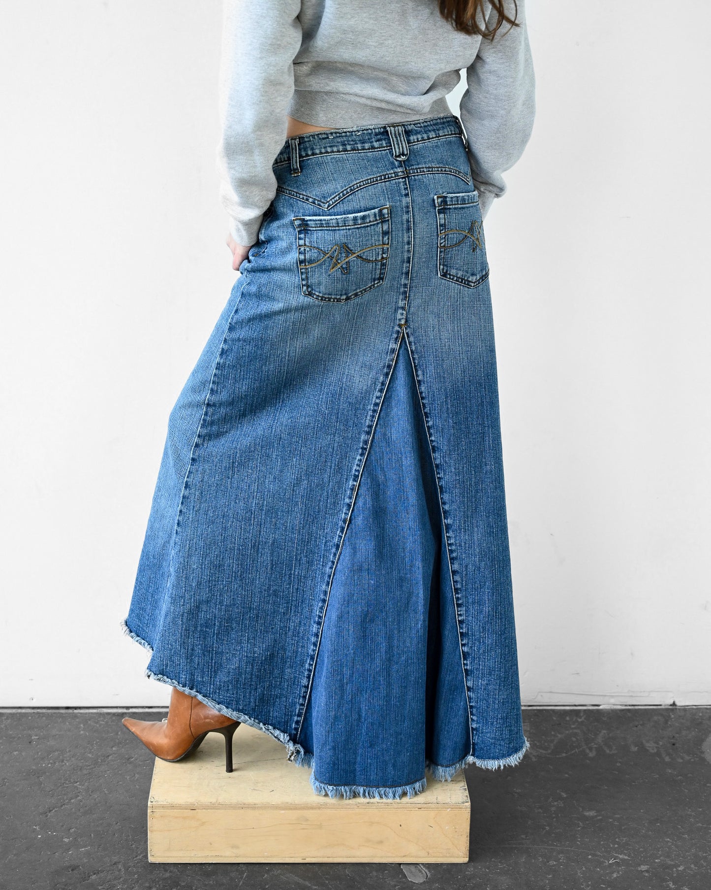 Denim Asymmetrical Long Skirt (M)