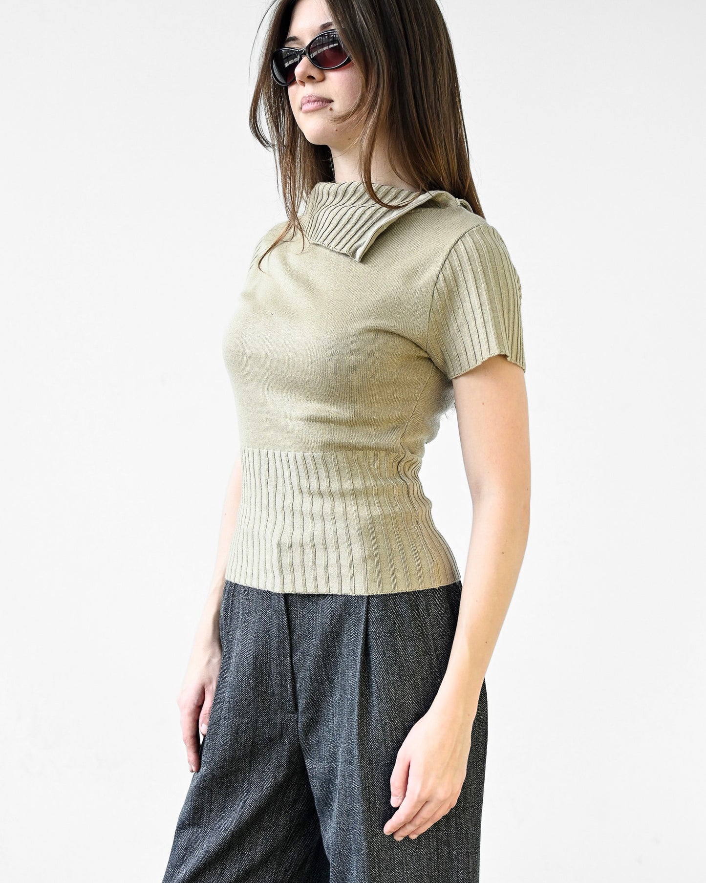 Taupe Zip Collared Shirt (S)
