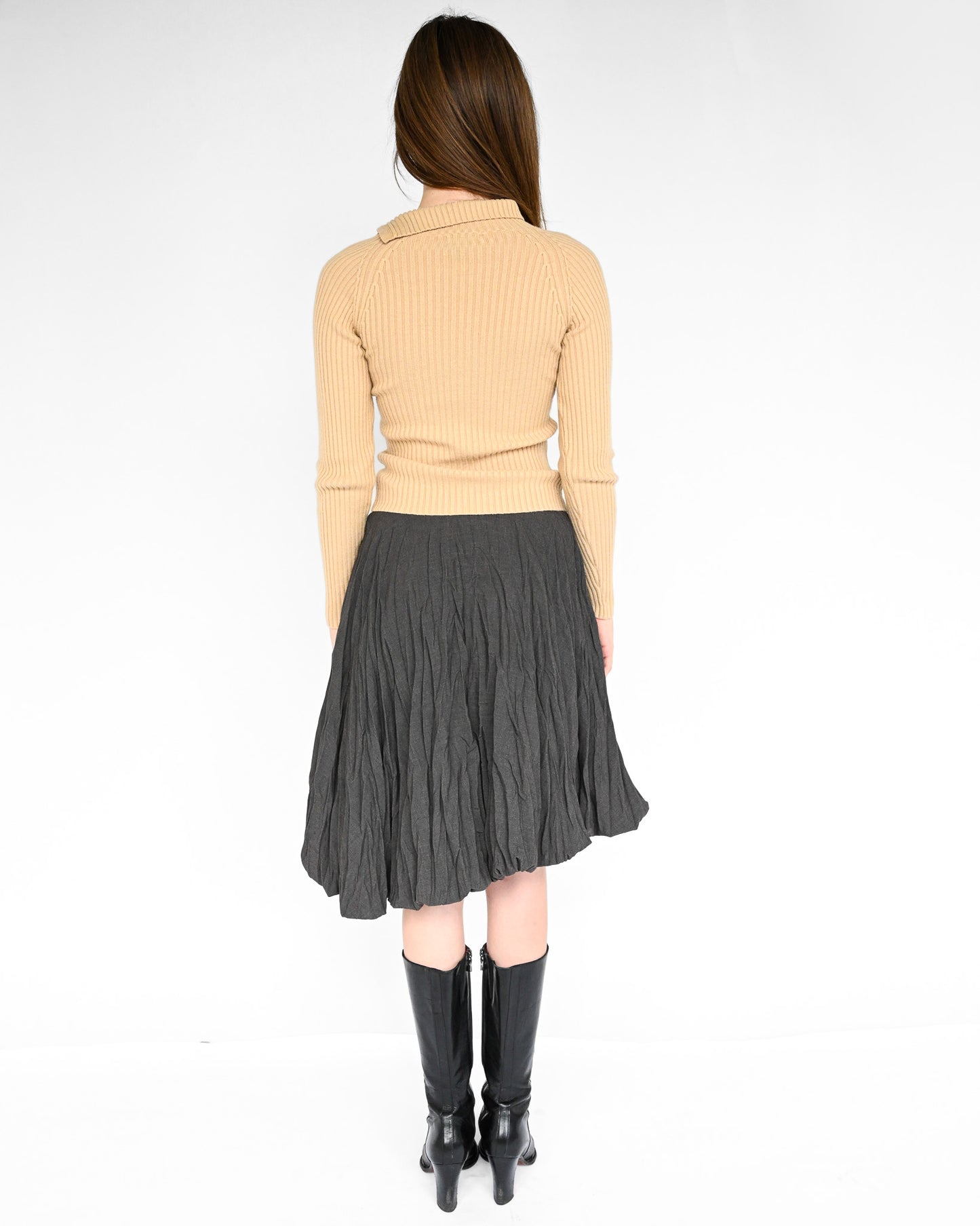 Beige Ribbed Knit Button Shirt (XS)