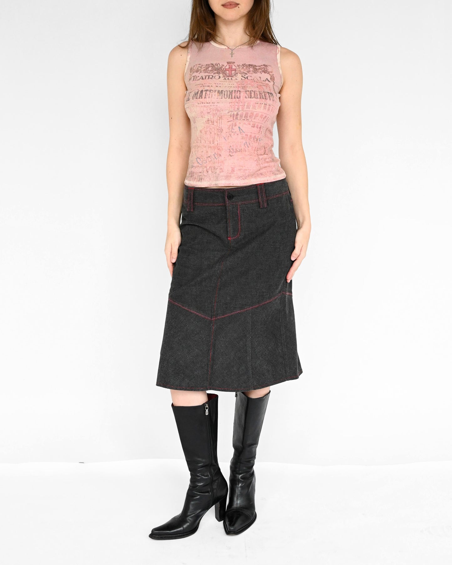 Contrast Stitch Micro Corduroy Skirt (M)