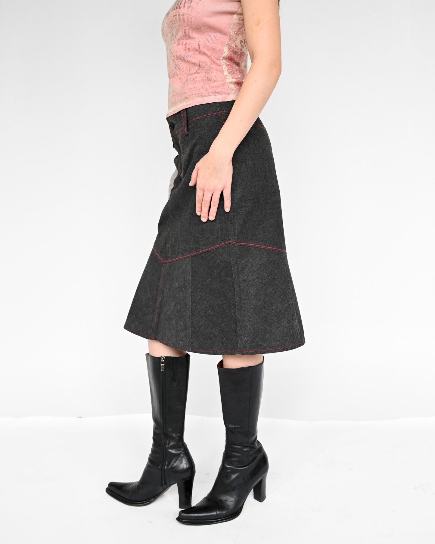 Contrast Stitch Micro Corduroy Skirt (M)