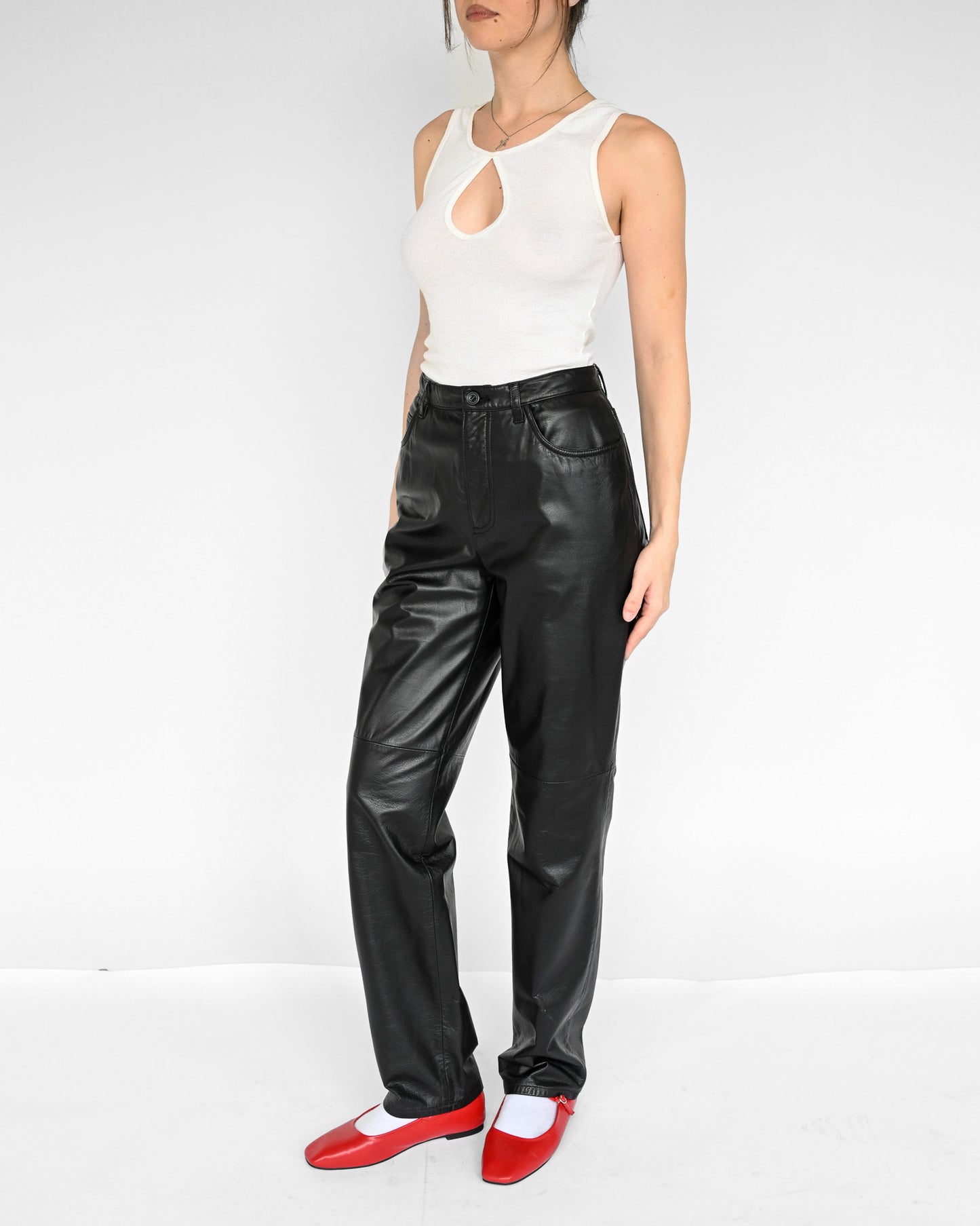 Black Leather High Rise Pants (M)