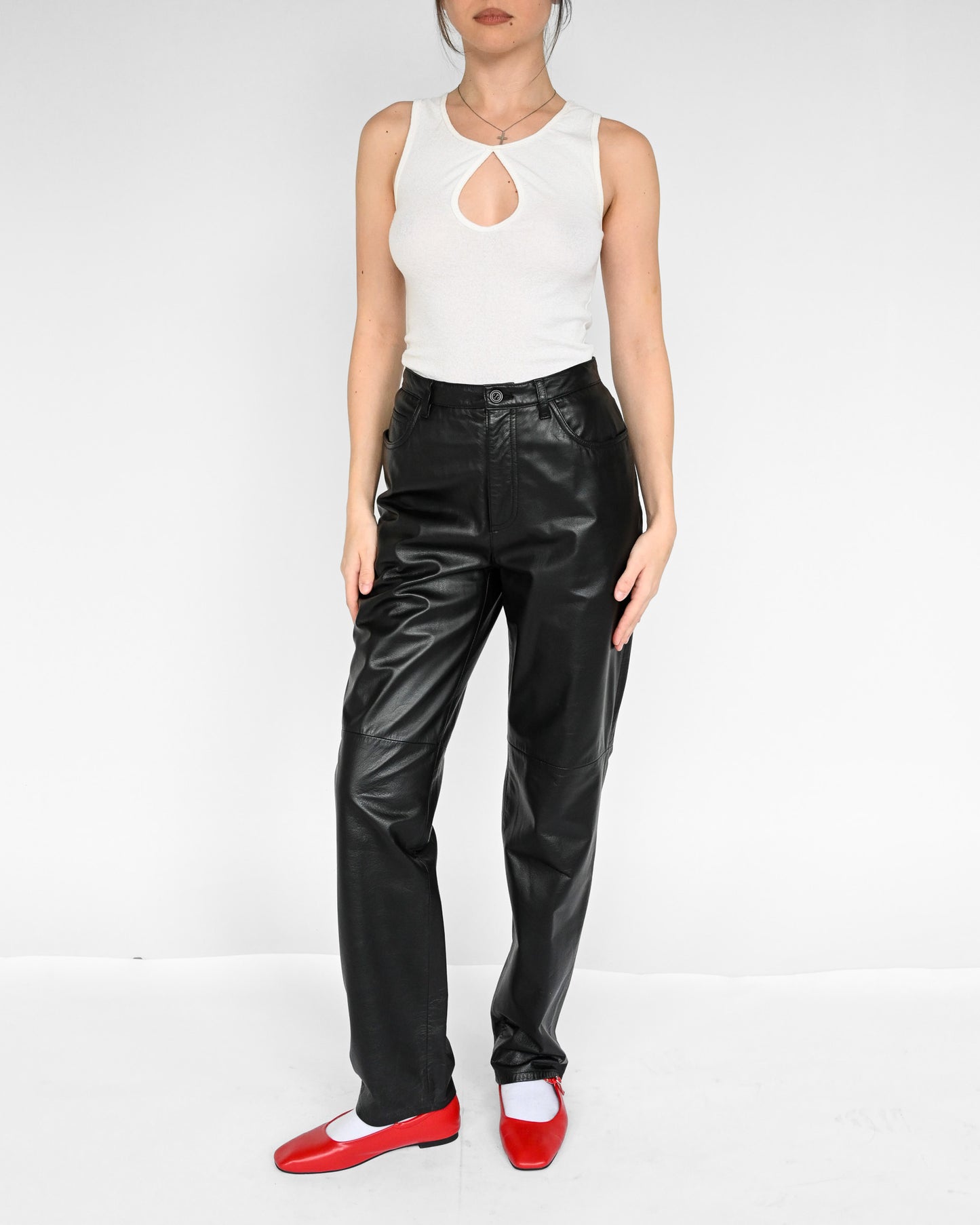 Black Leather High Rise Pants (M)