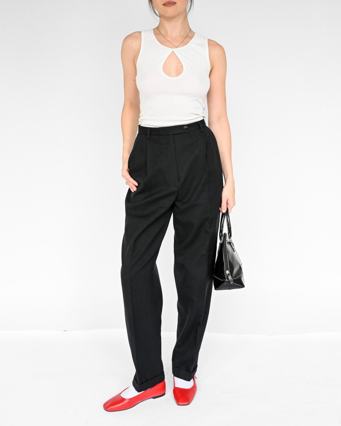 Black Pleated Wool Trousers (M)