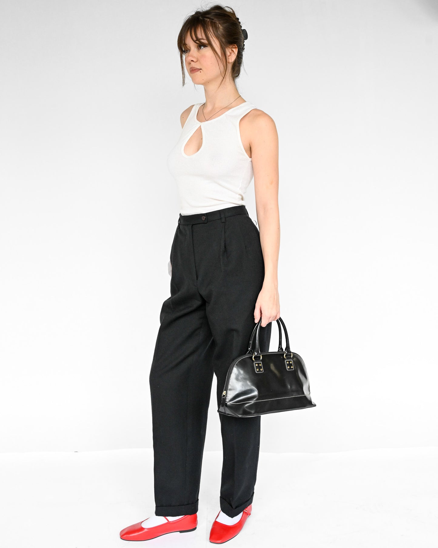 Black Pleated Wool Trousers (M)