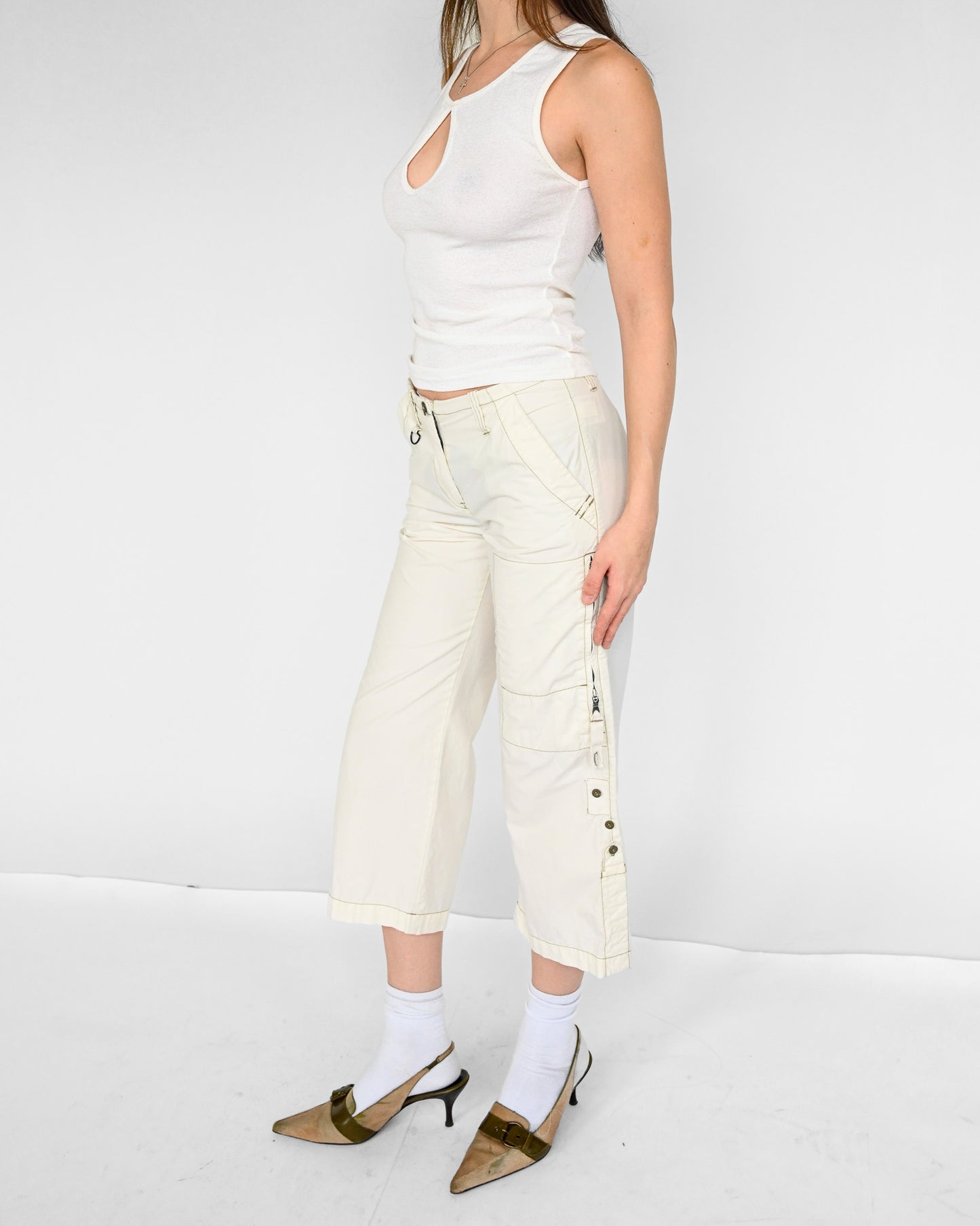 Ecru Cropped Cargo Pants (XS)