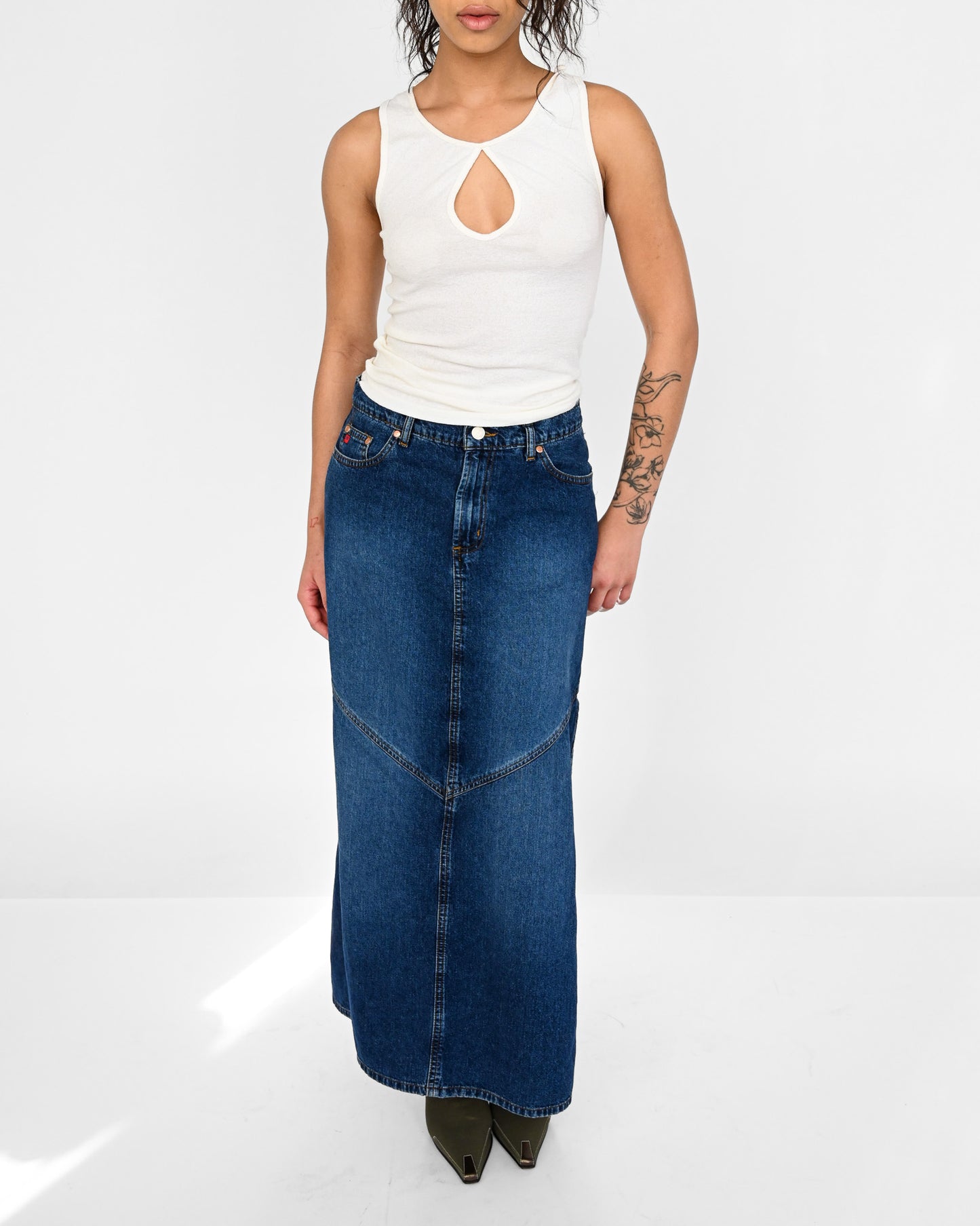 Denim Slit Maxi Skirt (M)