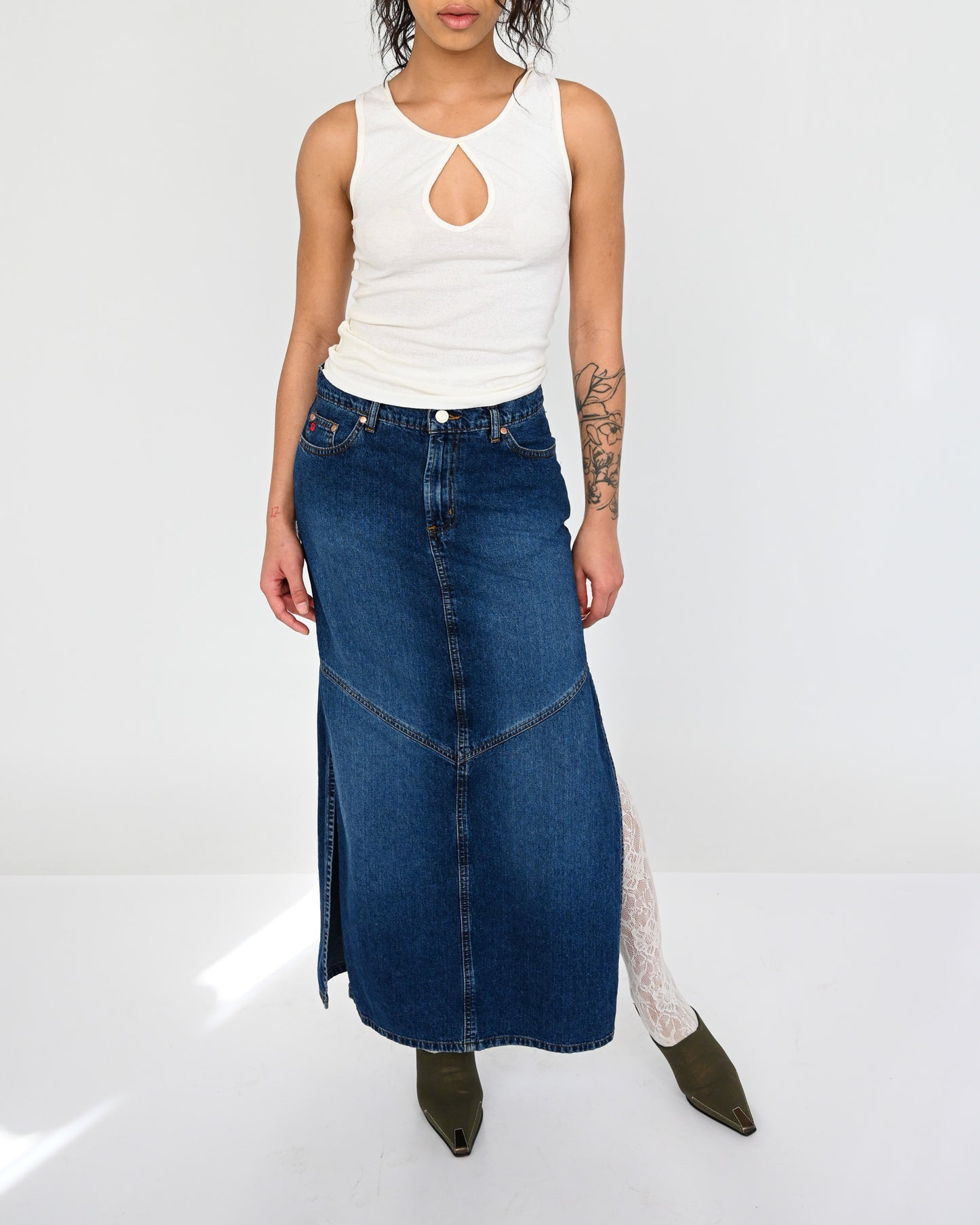 Denim Slit Maxi Skirt (M)