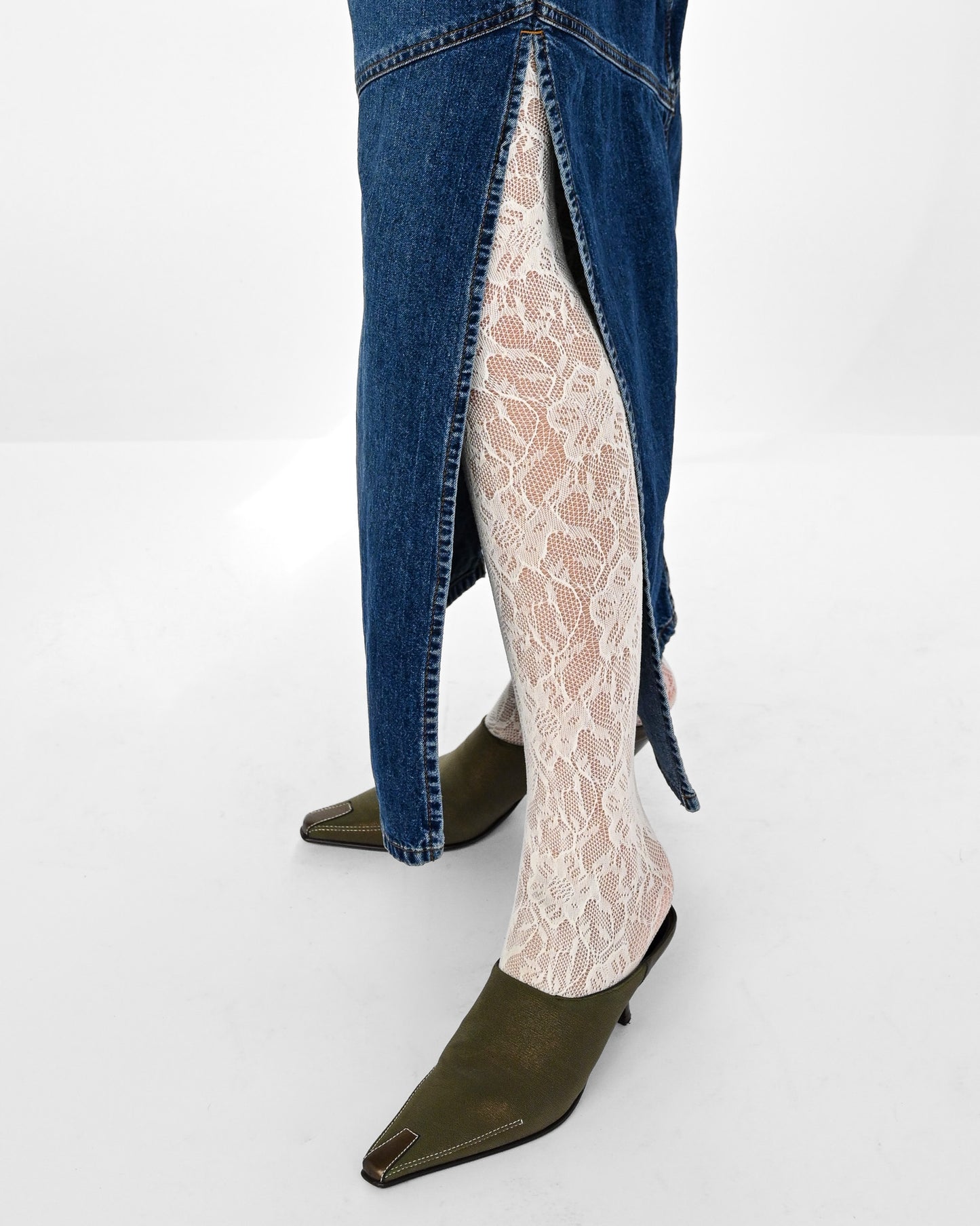 Denim Slit Maxi Skirt (M)