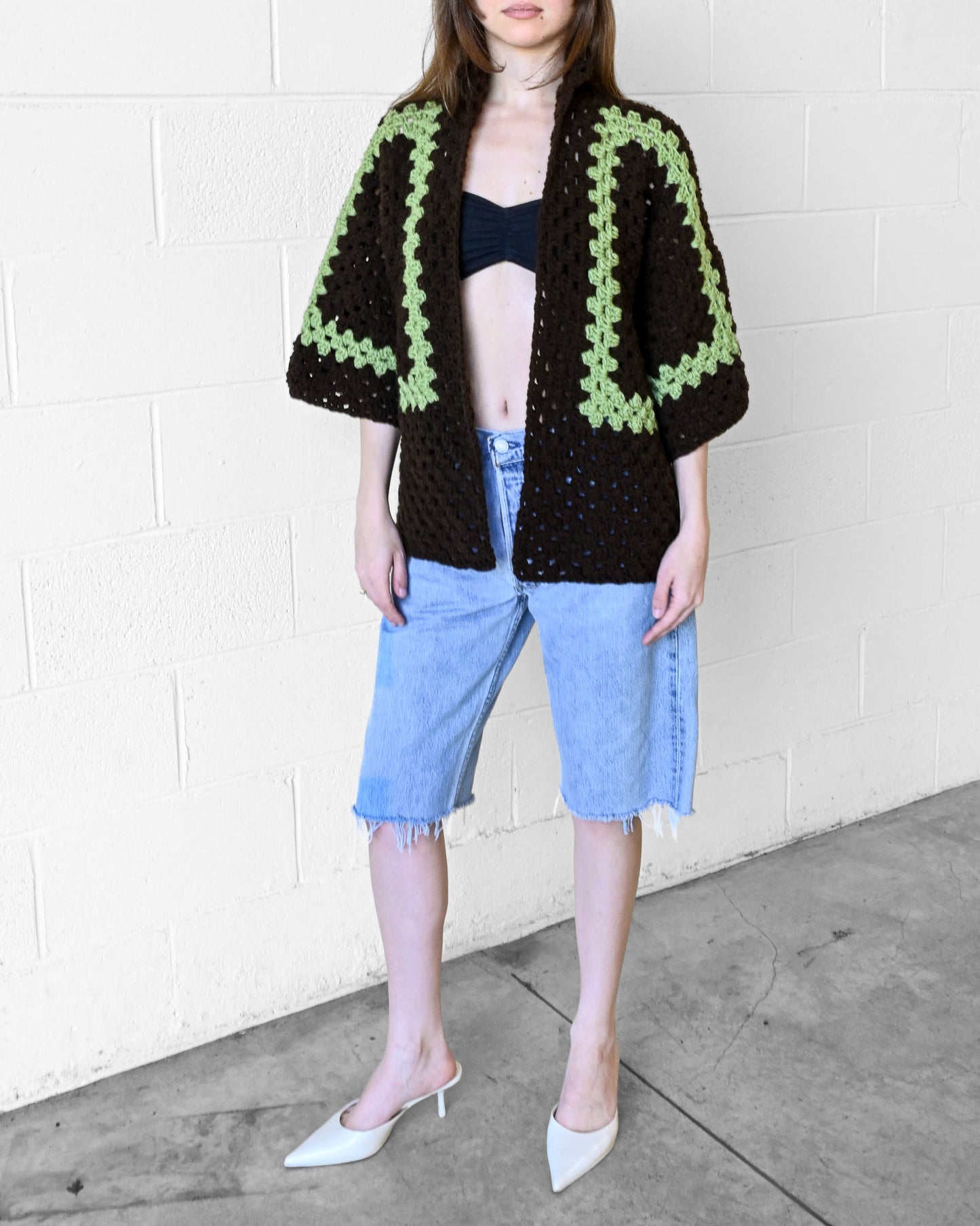 Handmade Brown & Green Crochet Polo (M)