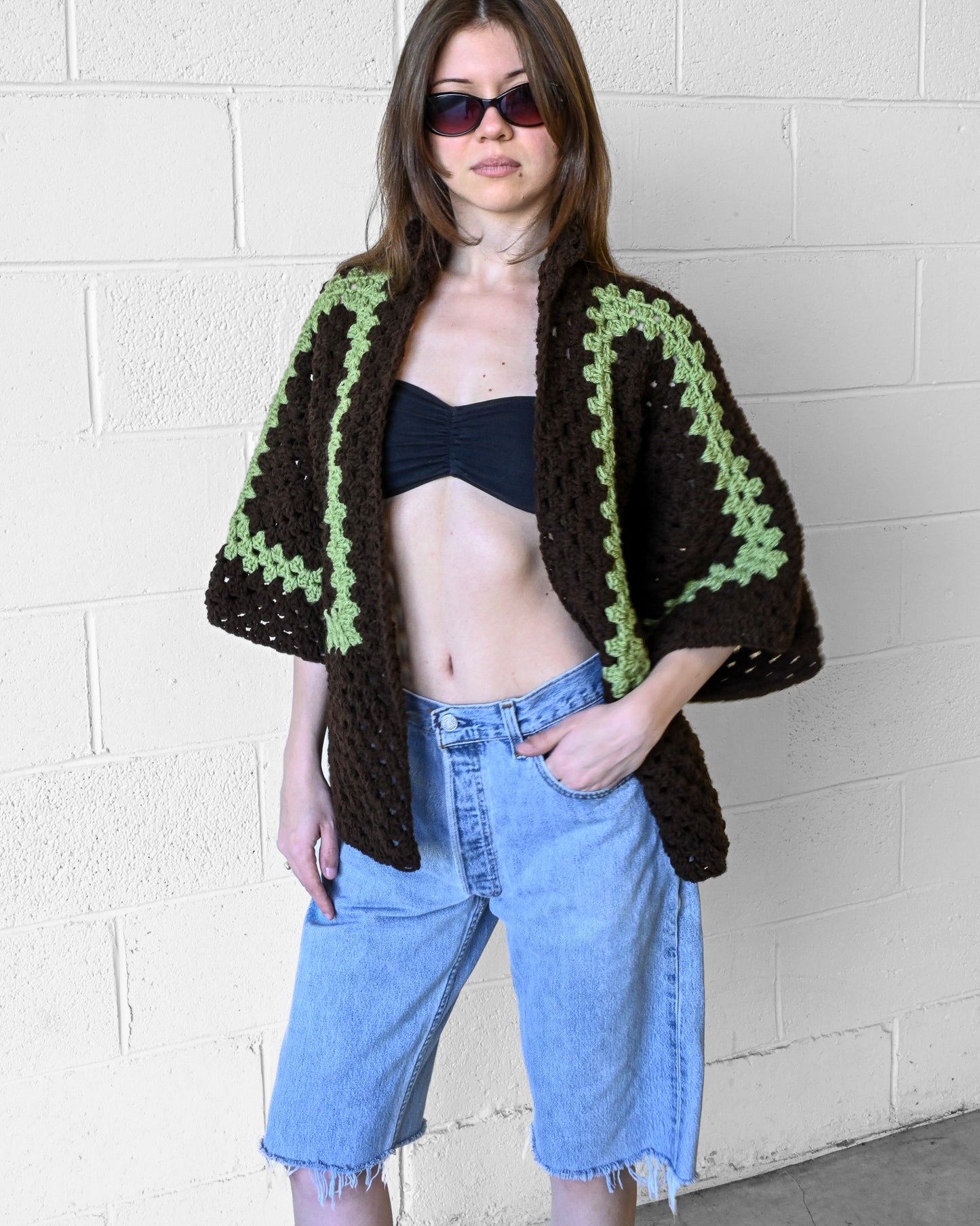 Handmade Brown & Green Crochet Polo (M)
