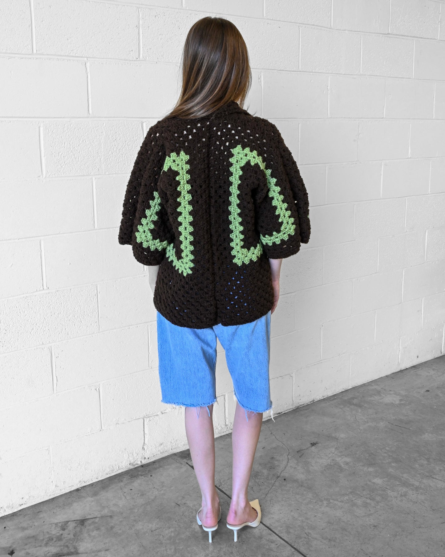 Handmade Brown & Green Crochet Polo (M)