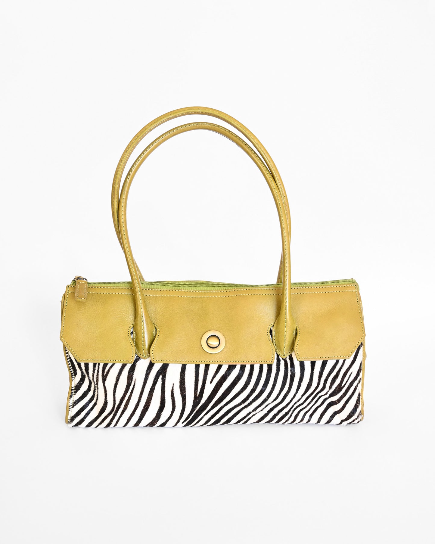 Chartreuse Zebra Print Leather Purse