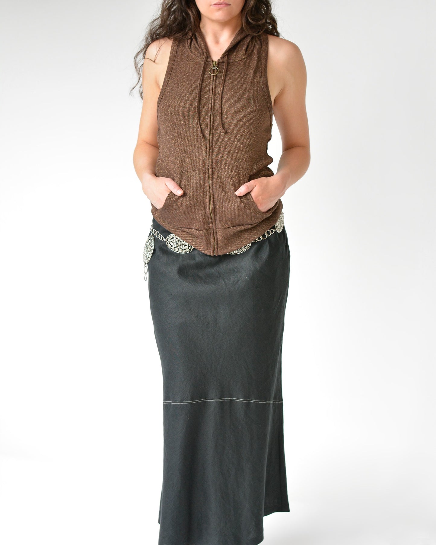 Bronze Metallic Hooded Halter Top (S-M)