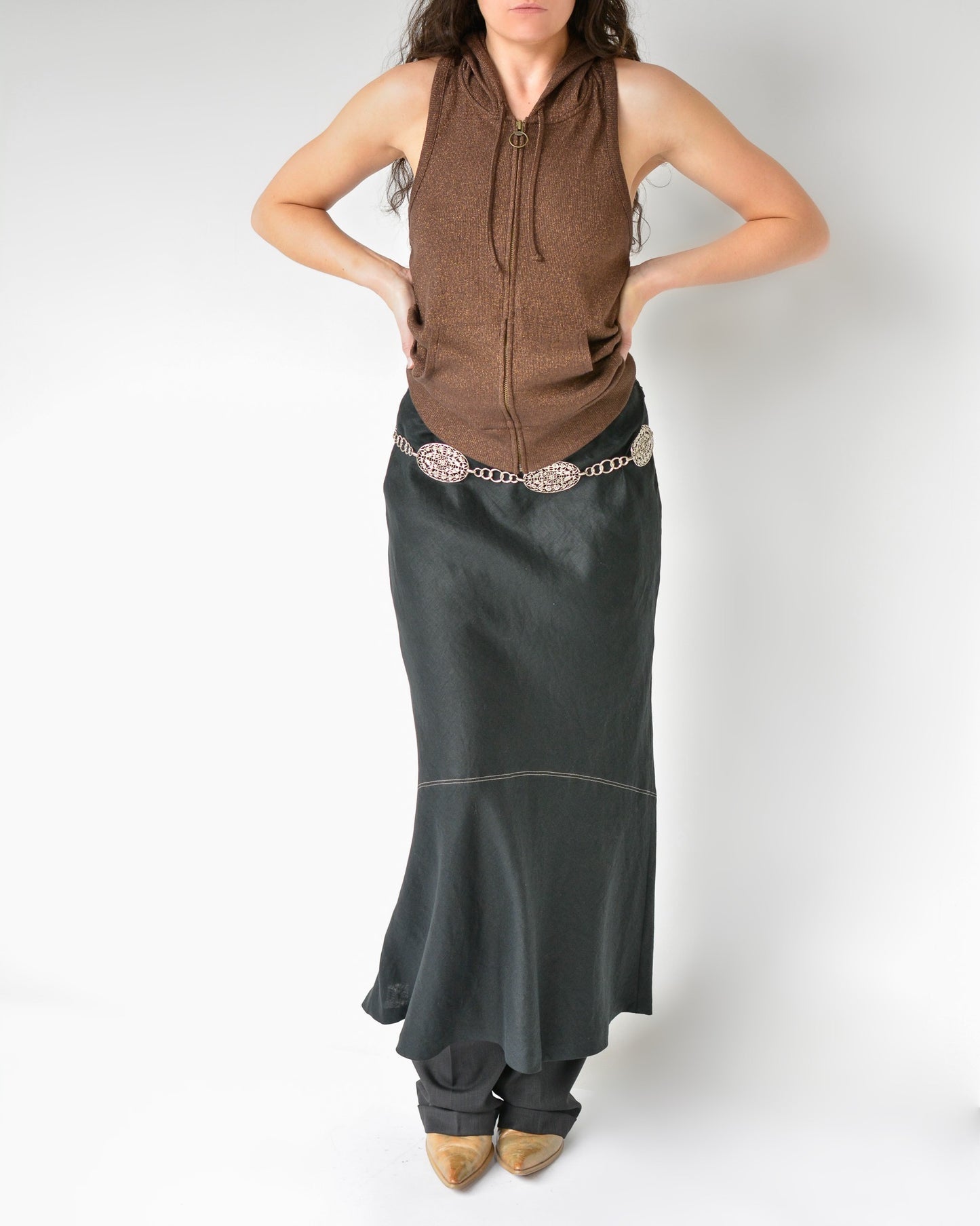 Bronze Metallic Hooded Halter Top (S-M)