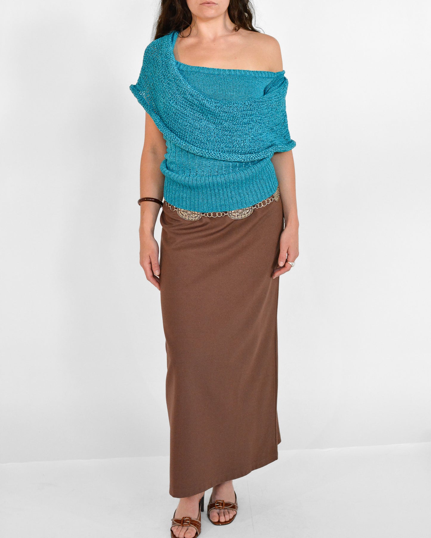 Vintage aqua knit draped top.