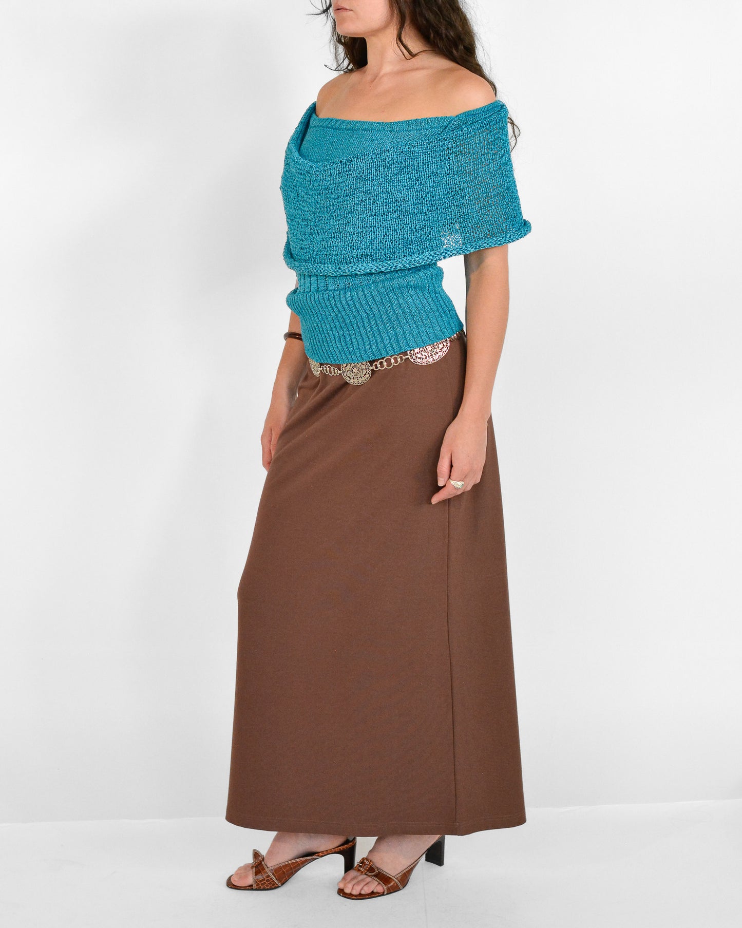Vintage aqua knit draped top