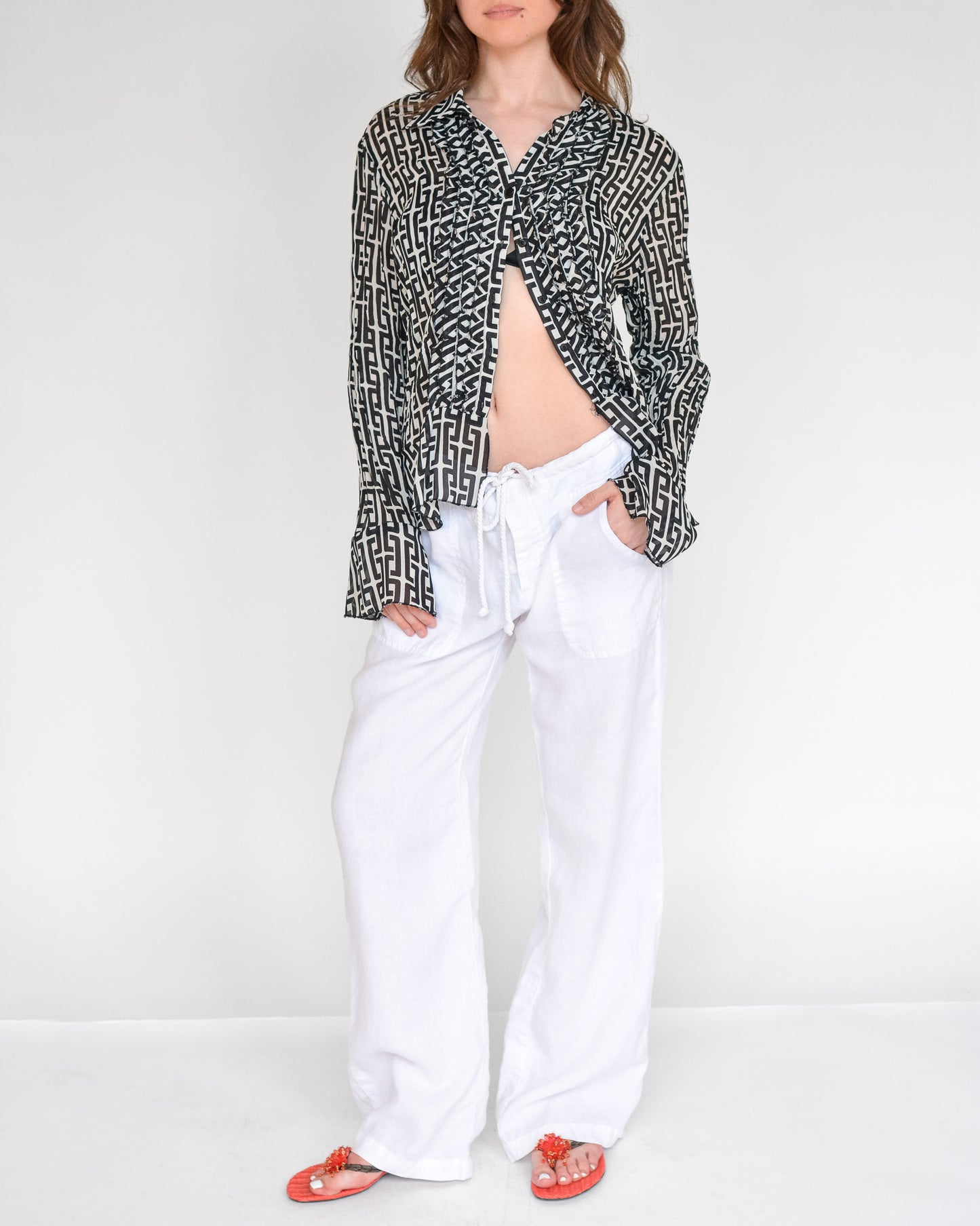 Geometric Print Pleated Blouse (M)